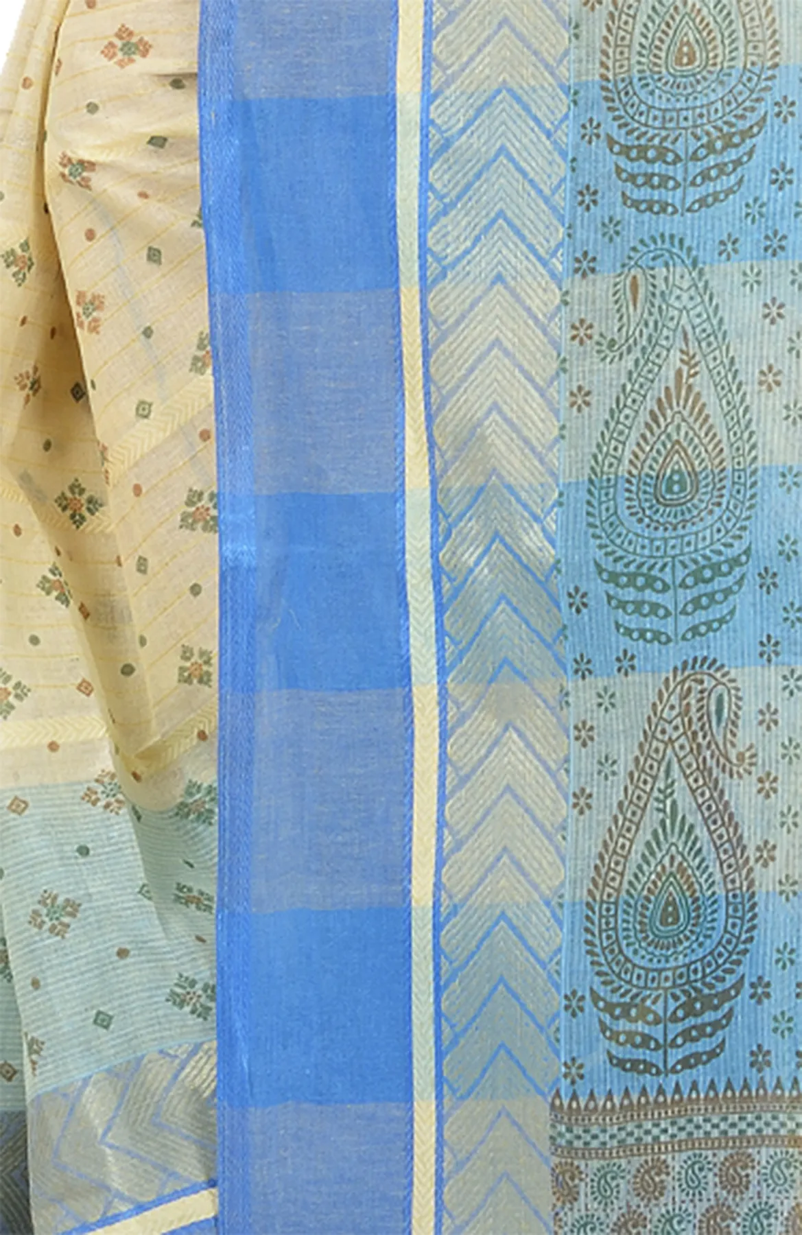 DipDiya Pure Cotton Sky Blue ANARKOLI PRINT Traditional Bengali Printed Tant Sarees