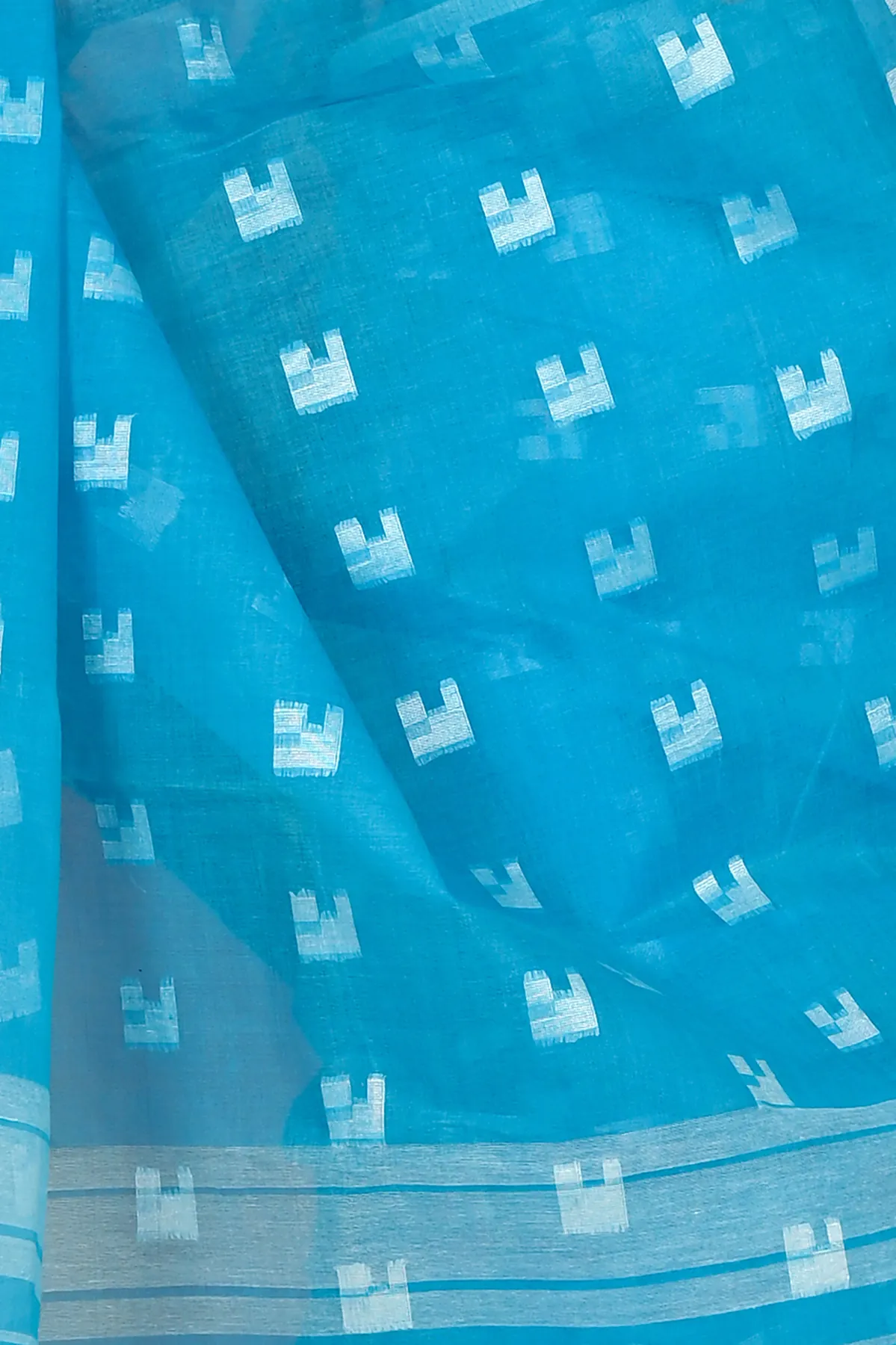 DipDiya Pure Cotton Sky Blue Aptuk Crafted in Bengal Tant Sarees