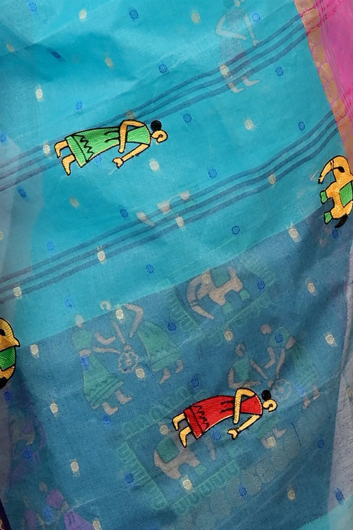 DipDiya Pure Cotton Sky Blue Embi Ganga Gajo Artisan Woven Embroidery Tant Sarees