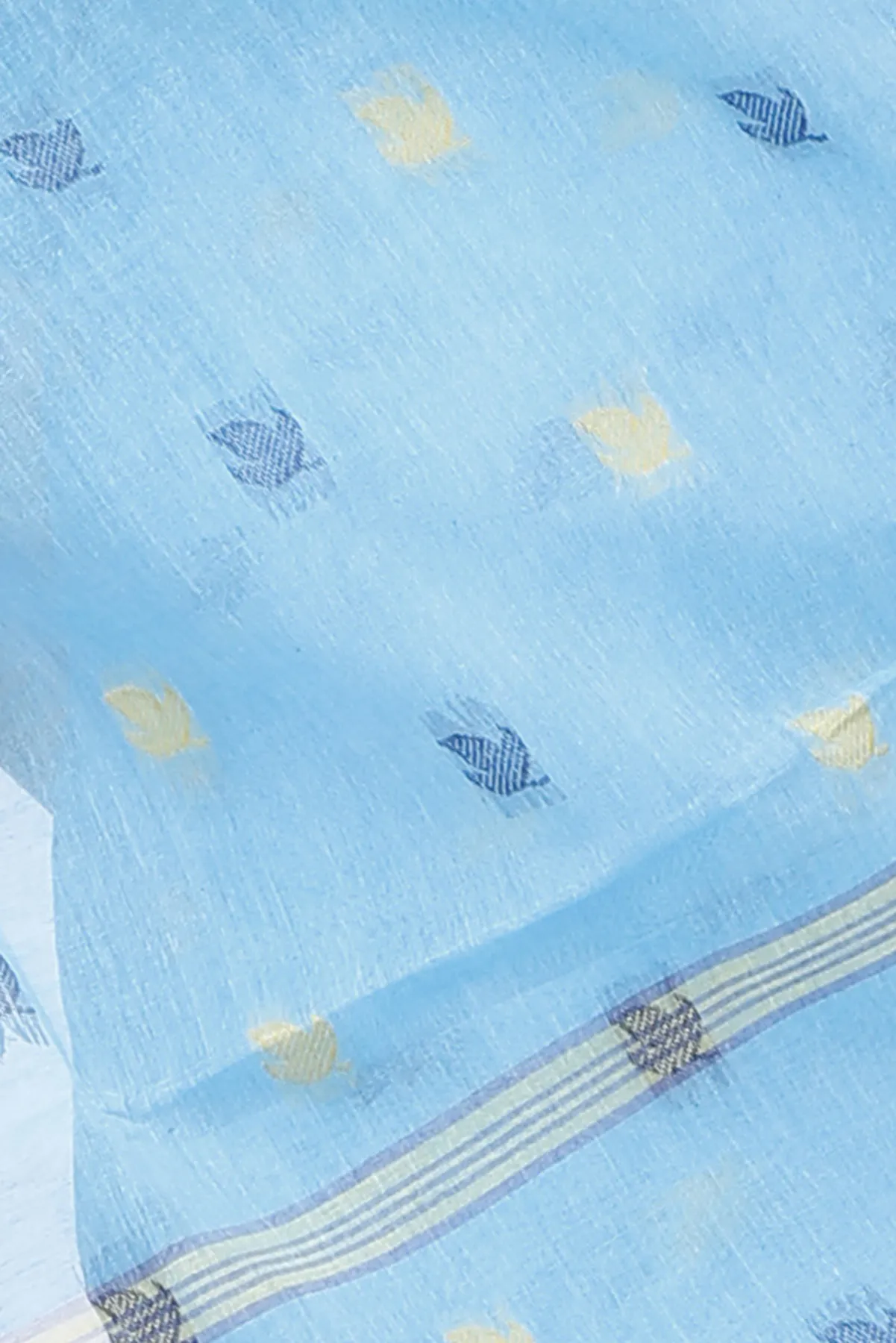 DipDiya Pure Cotton Sky Blue Geena Grace of Bengal Tant Sarees