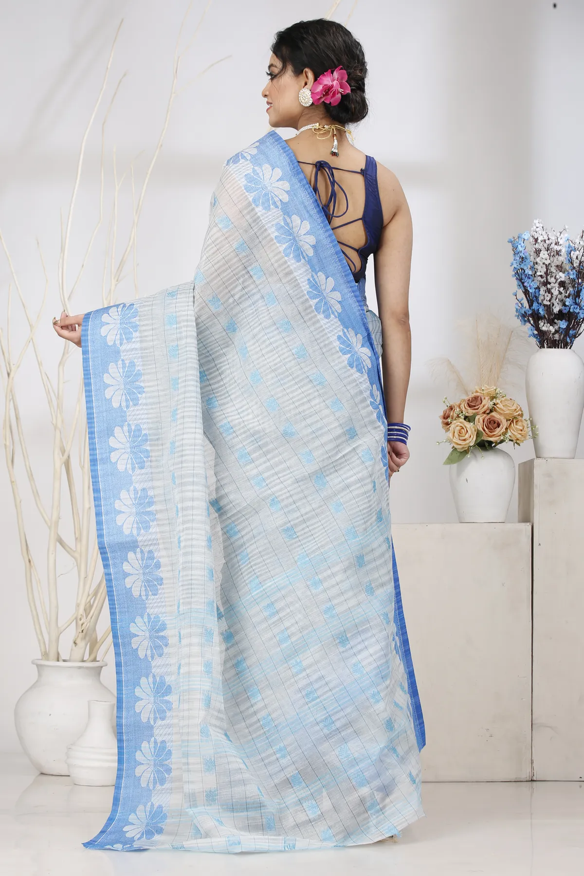 DipDiya Pure Cotton Sky Blue KotkiTat Elegance in Every Weave Tant Sarees
