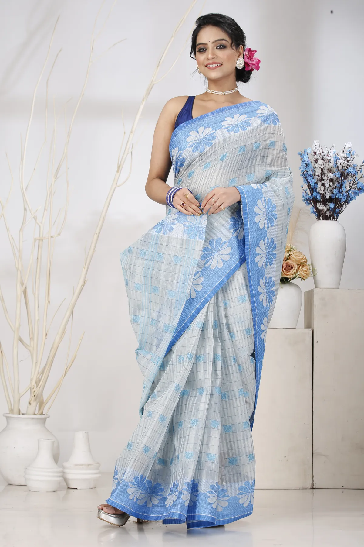 DipDiya Pure Cotton Sky Blue KotkiTat Elegance in Every Weave Tant Sarees