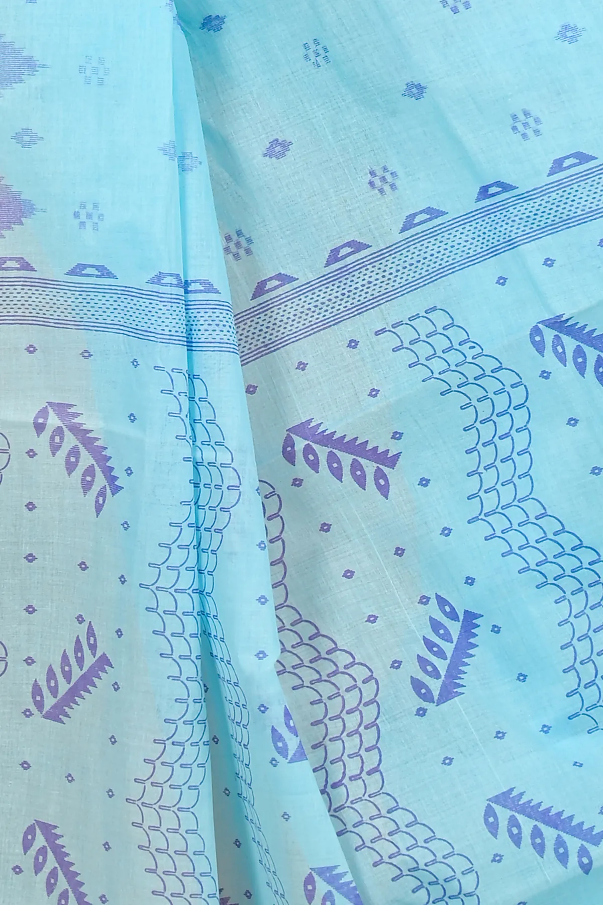 DipDiya Pure Cotton Sky Blue Lupata Loom to Love Printed Tant Sarees