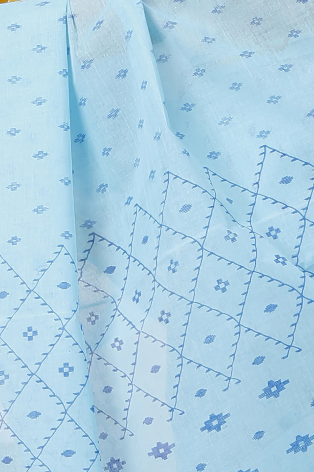 DipDiya Pure Cotton Sky Blue Luvya Woven with Tradition Printed Tant Sarees
