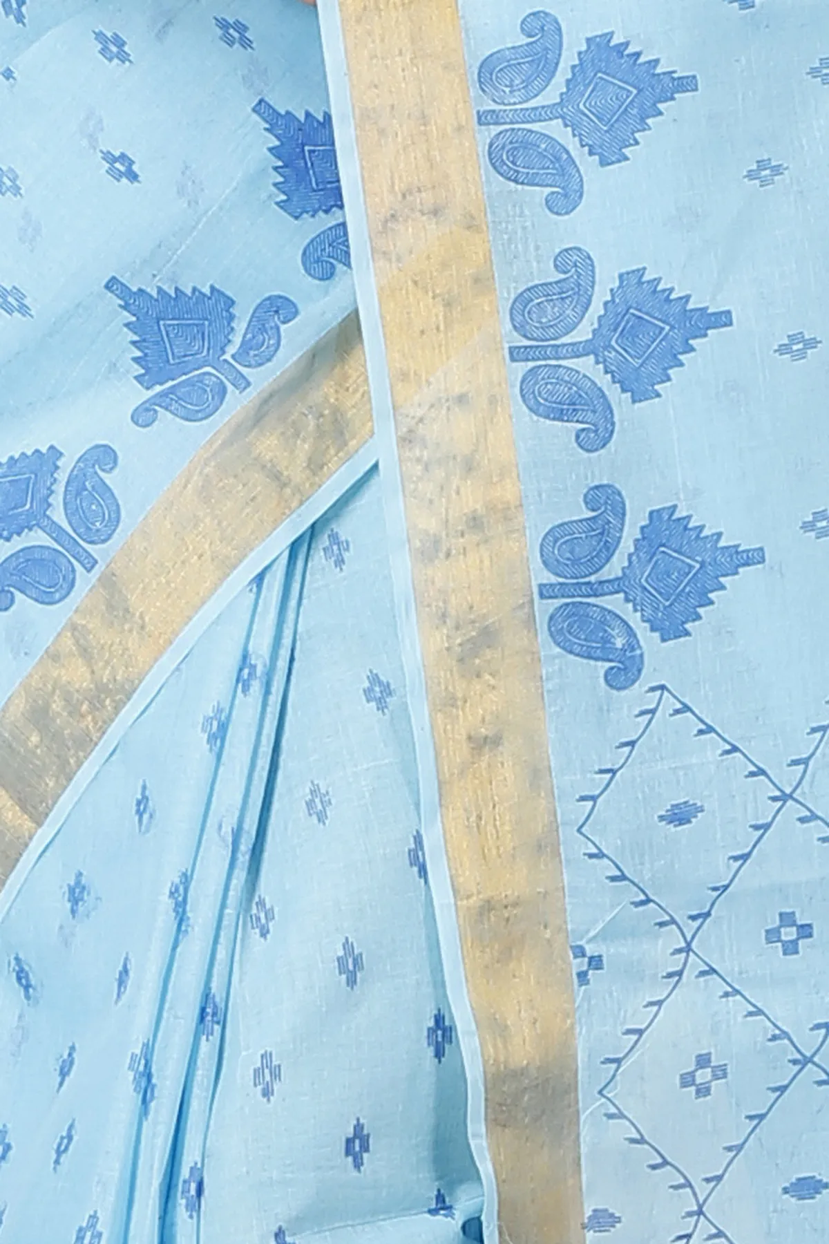 DipDiya Pure Cotton Sky Blue Luvya Woven with Tradition Printed Tant Sarees