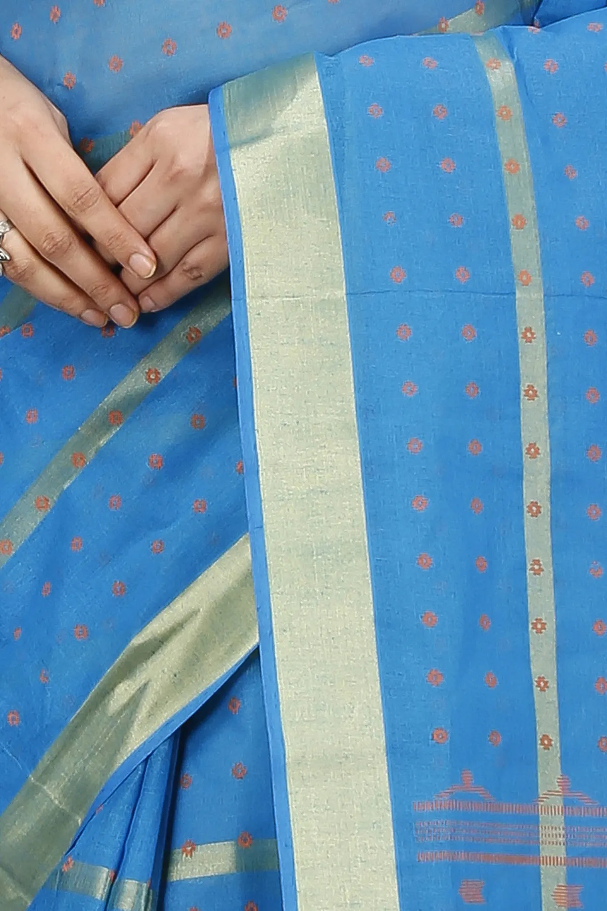 DipDiya Pure Cotton Sky Blue Mera Classic Bengali Tant Sarees