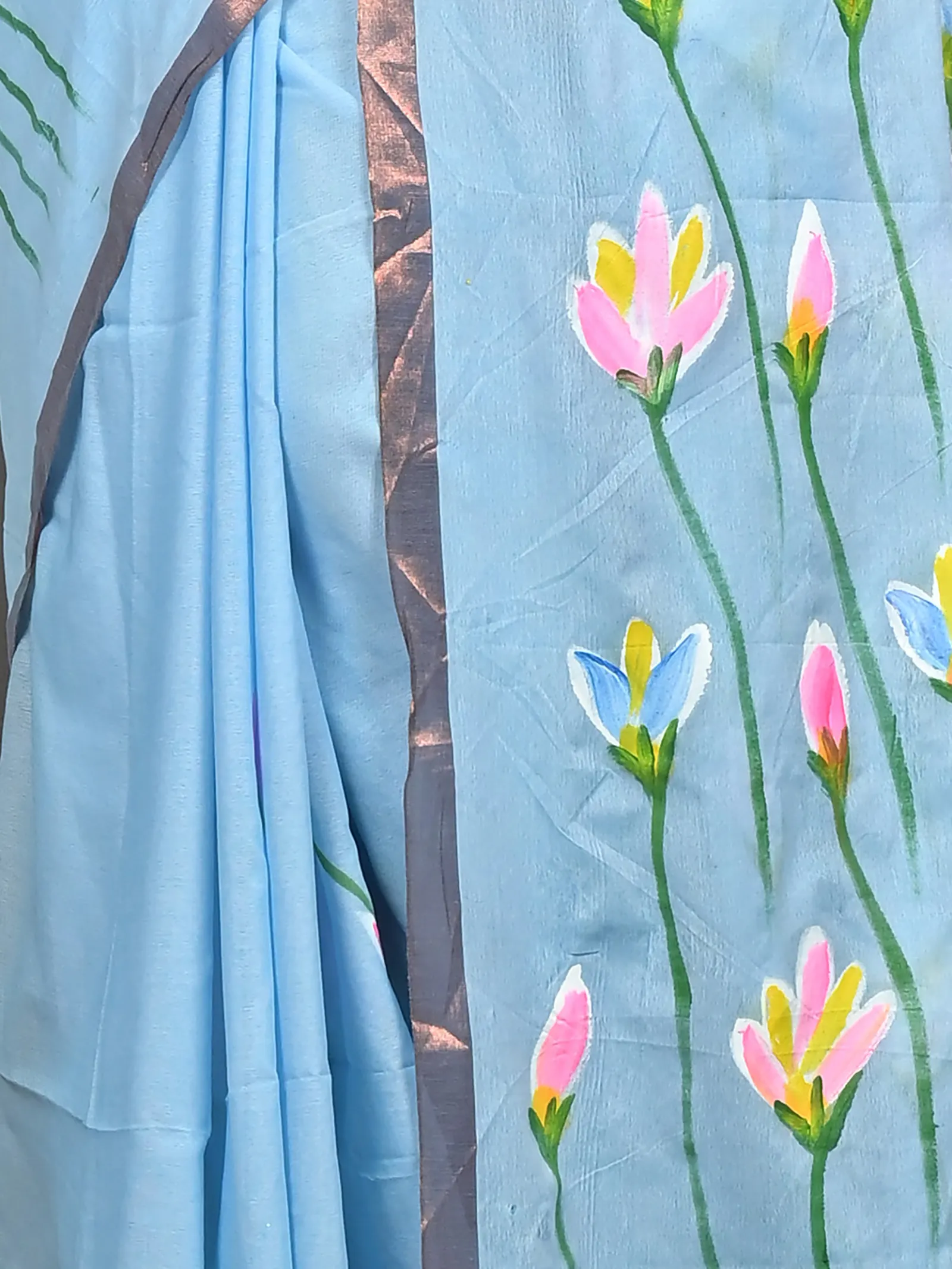 DipDiya Pure Cotton Sky Blue Norah Effortless Tradition Hand Painted Sarees