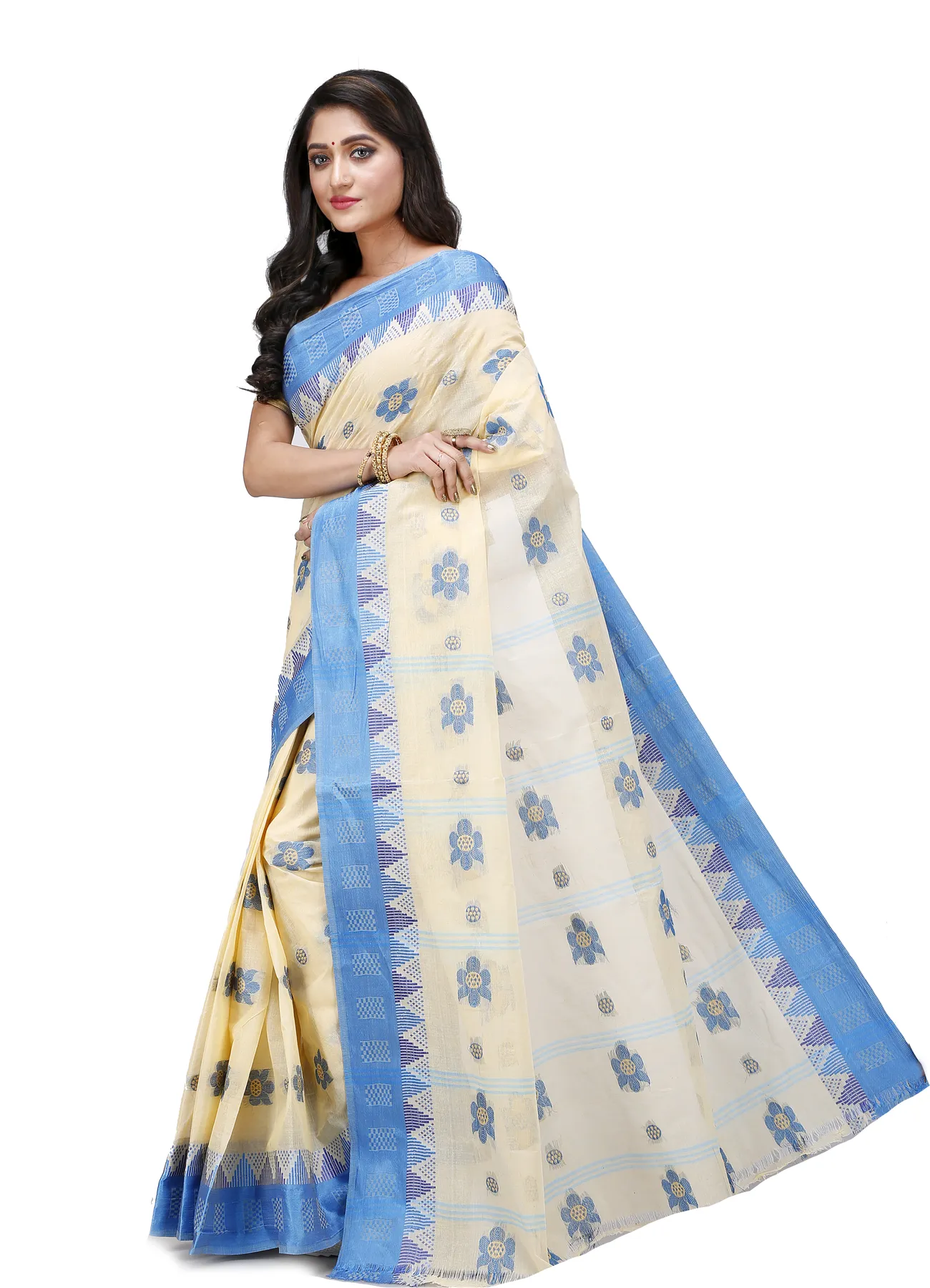 DipDiya Pure Cotton Sky Blue Palasful Elegant by Tradition Tant Sarees