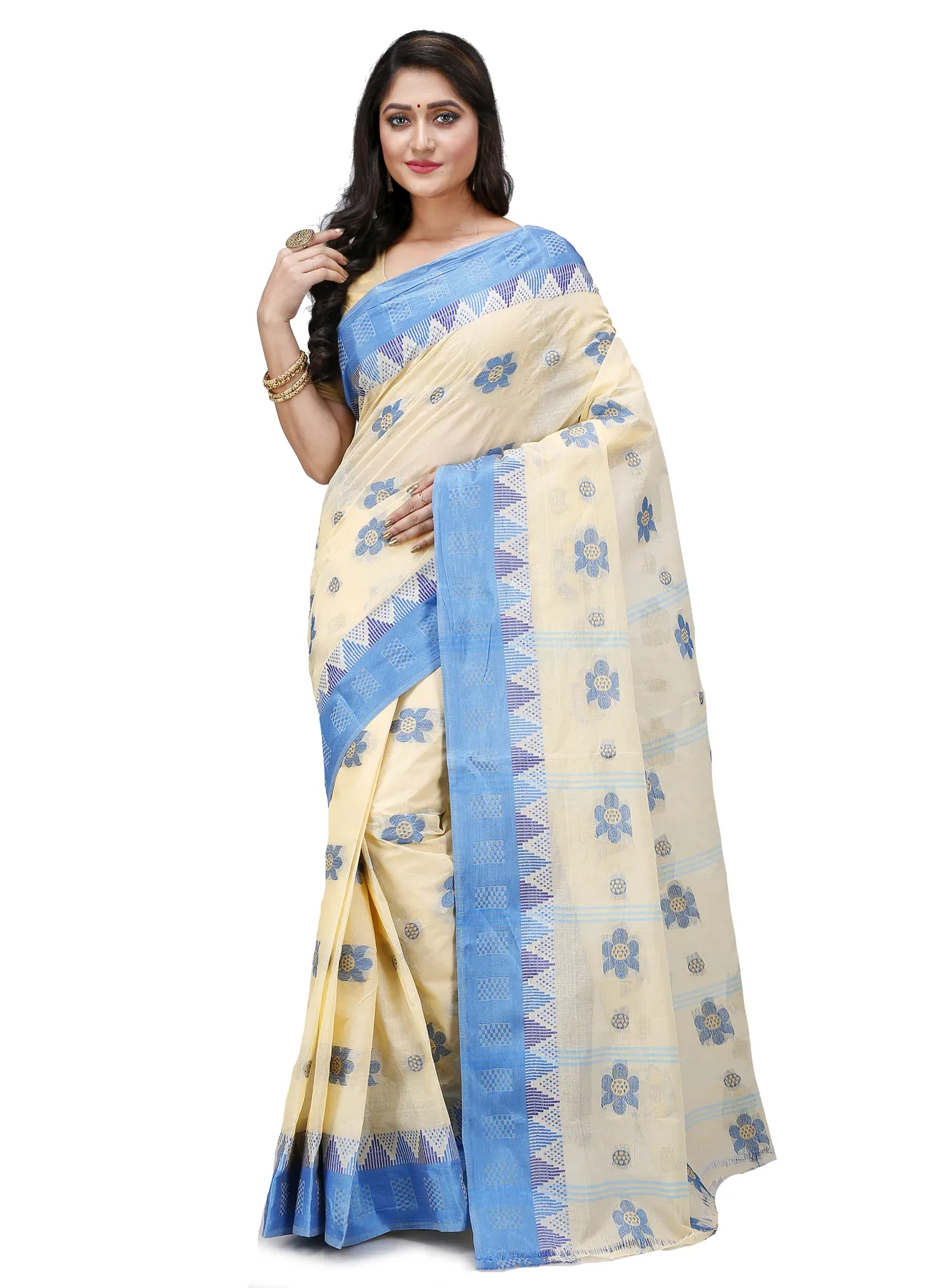 DipDiya Pure Cotton Sky Blue Palasful Elegant by Tradition Tant Sarees