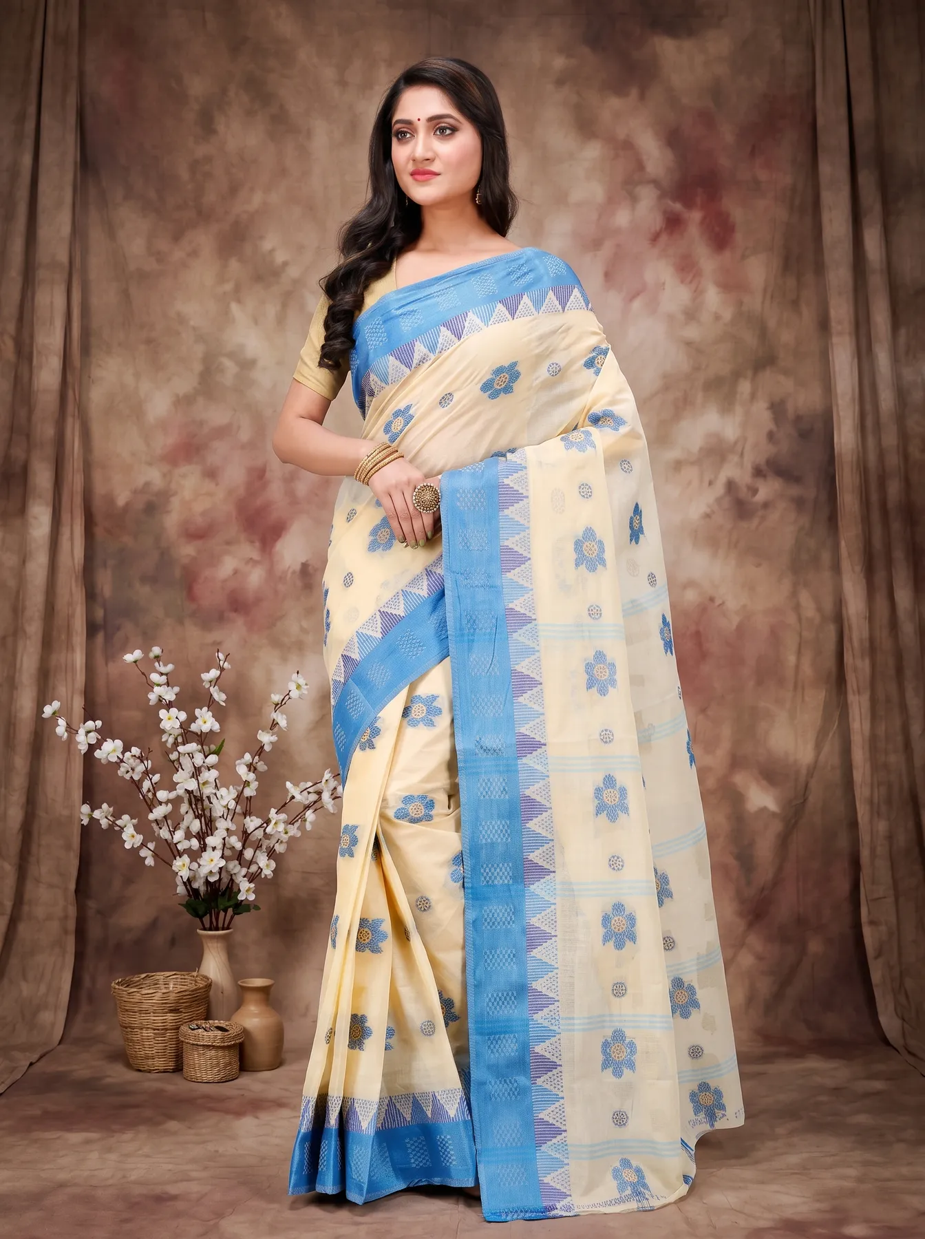 DipDiya Pure Cotton Sky Blue Palasful Elegant by Tradition Tant Sarees