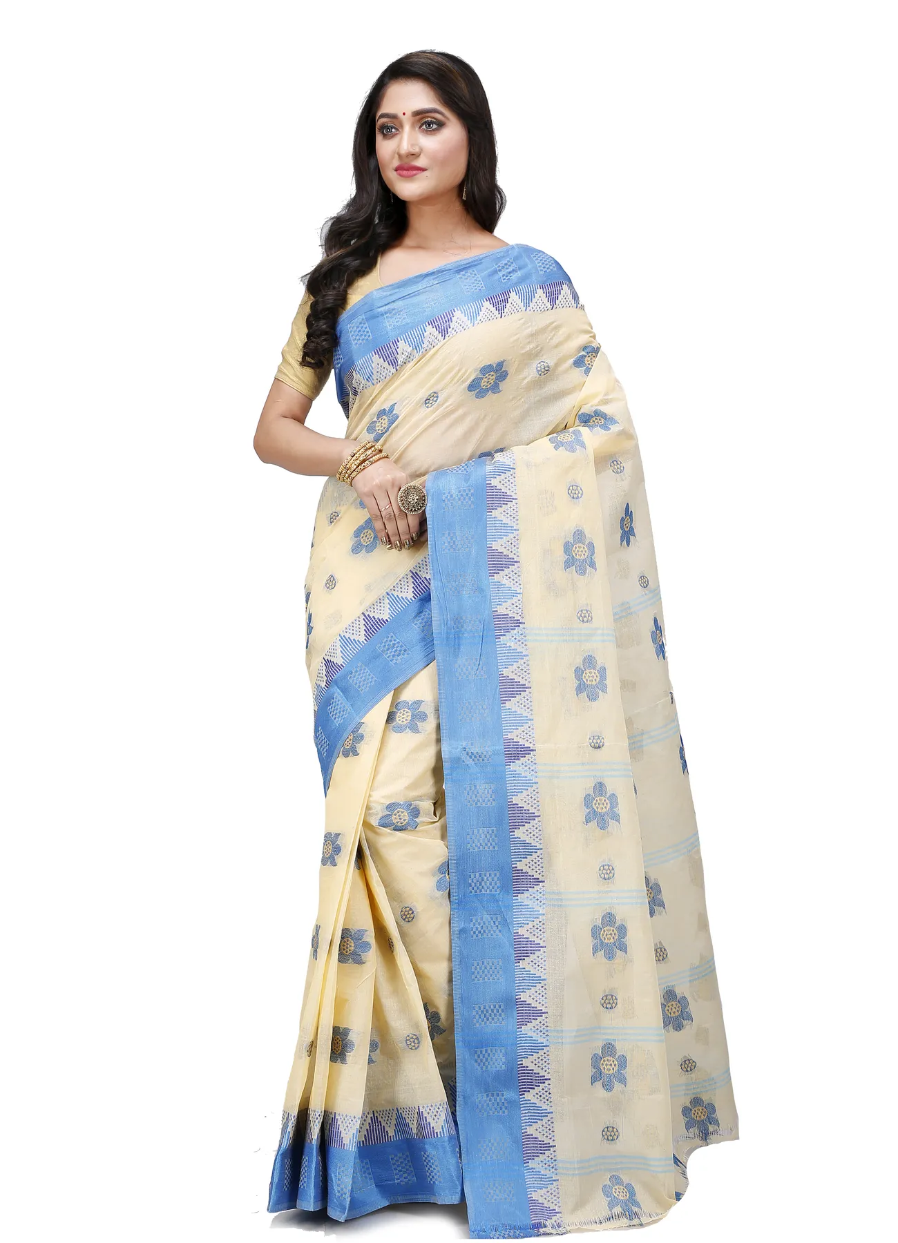 DipDiya Pure Cotton Sky Blue Palasful Elegant by Tradition Tant Sarees