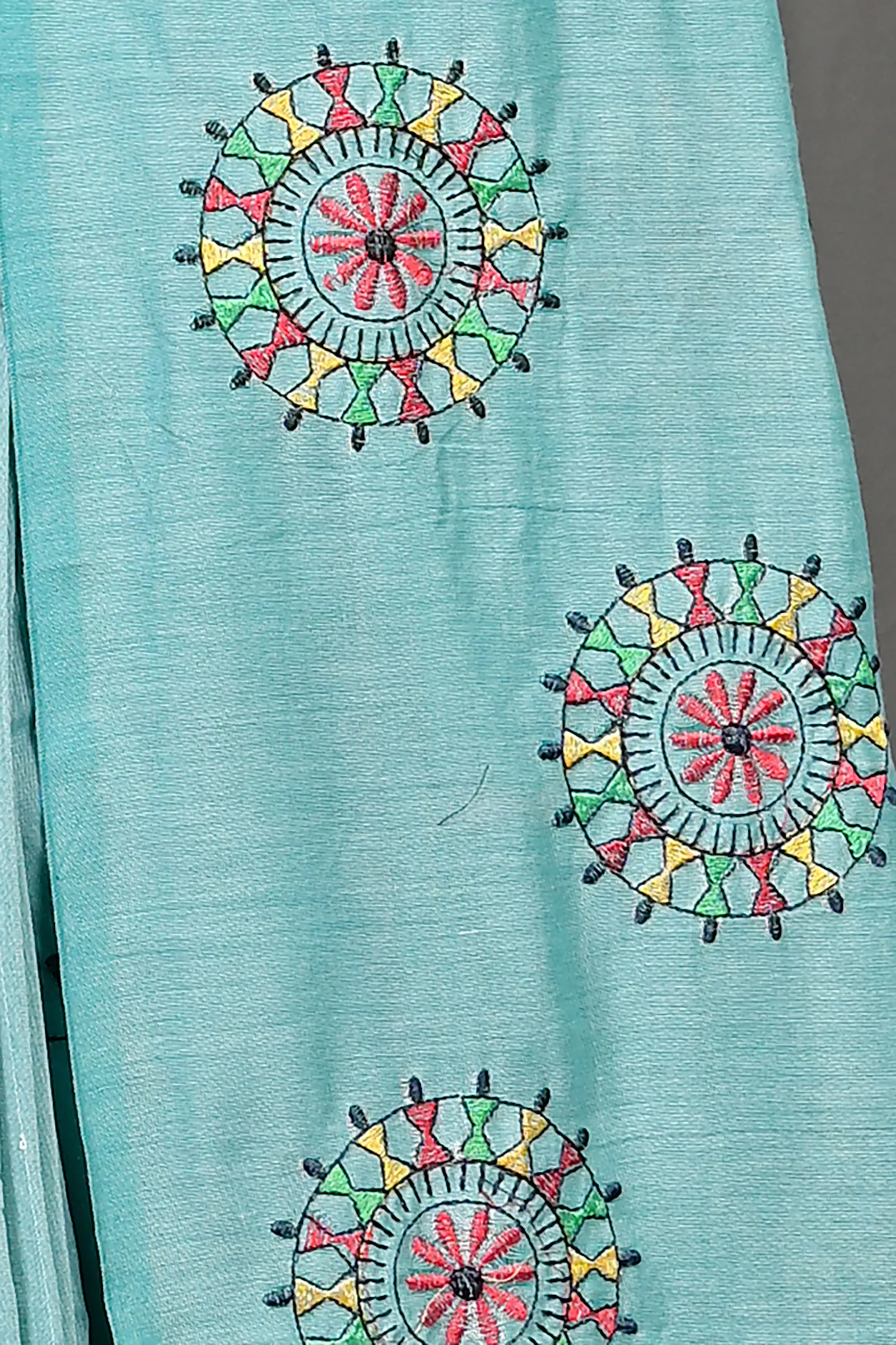 DipDiya Pure Cotton Sky Blue Parama Timeless Bengal Embroidery Handloom sarees