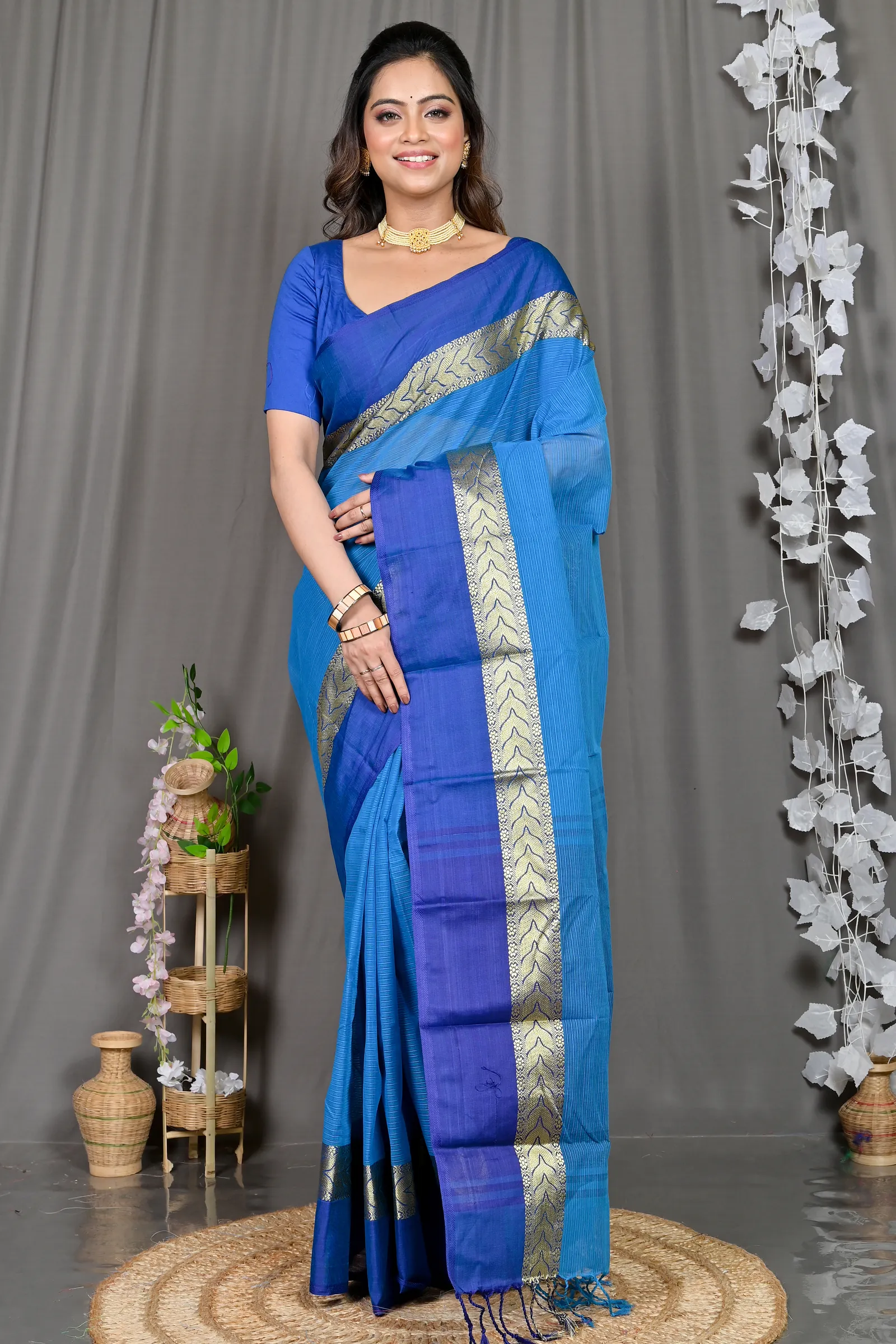 DipDiya Pure Cotton Sky Blue Parvin A Legacy Woven Tant Sarees