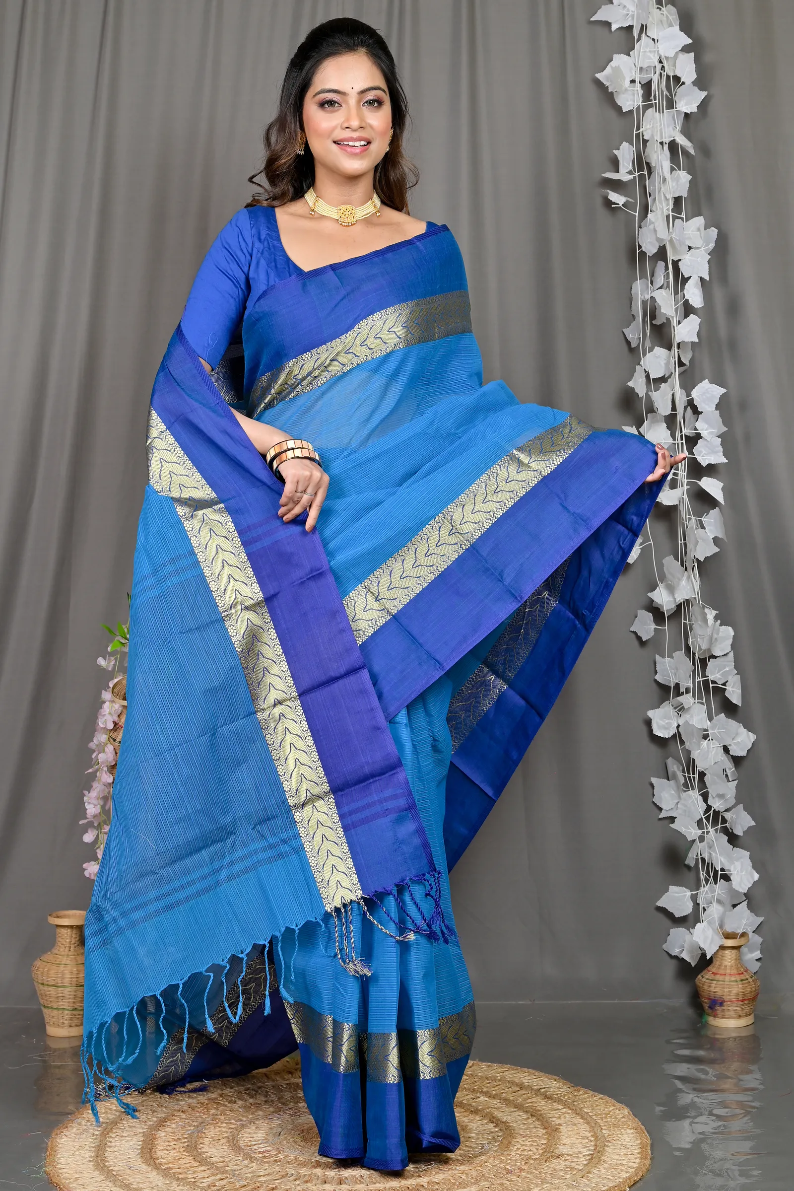 DipDiya Pure Cotton Sky Blue Parvin A Legacy Woven Tant Sarees