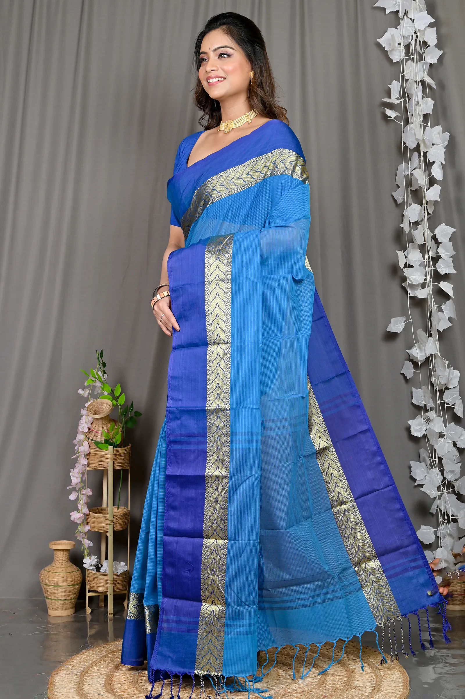 DipDiya Pure Cotton Sky Blue Parvin A Legacy Woven Tant Sarees