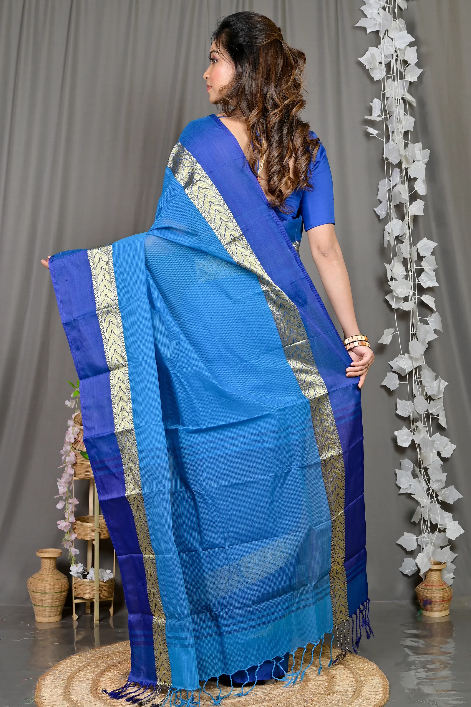 DipDiya Pure Cotton Sky Blue Parvin A Legacy Woven Tant Sarees