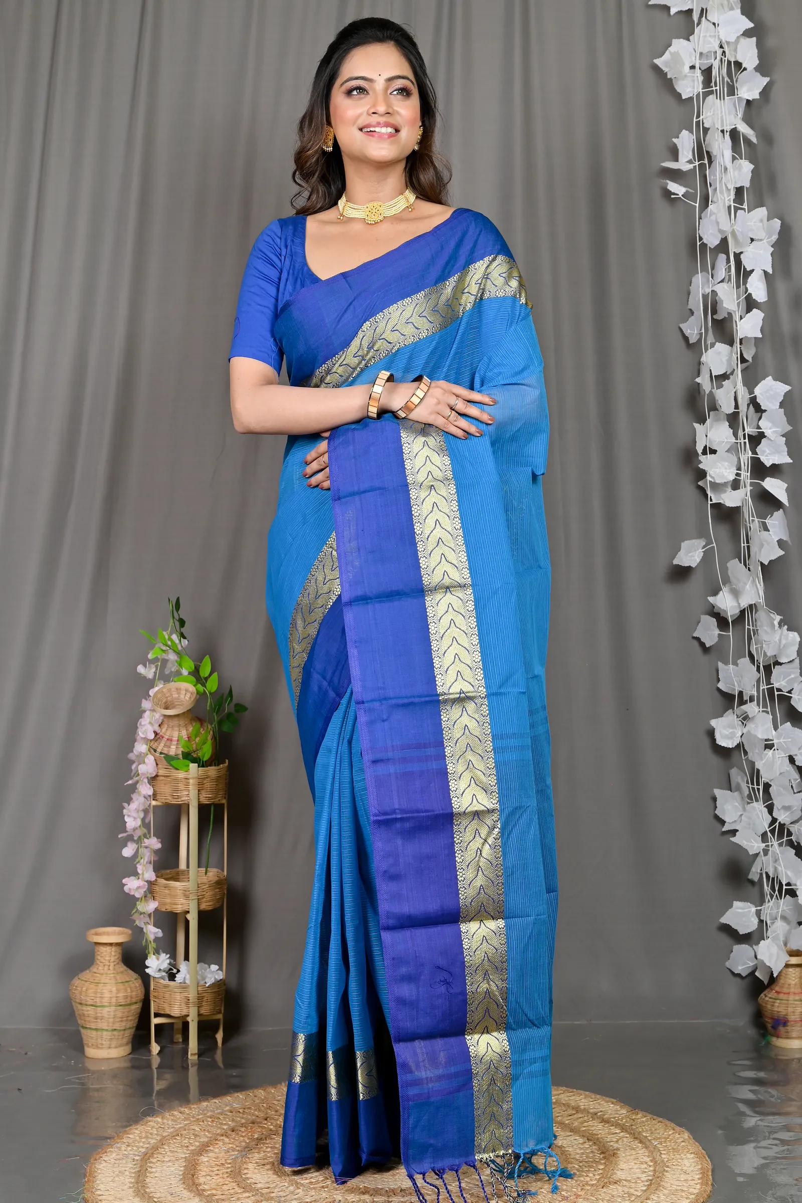 DipDiya Pure Cotton Sky Blue Parvin A Legacy Woven Tant Sarees