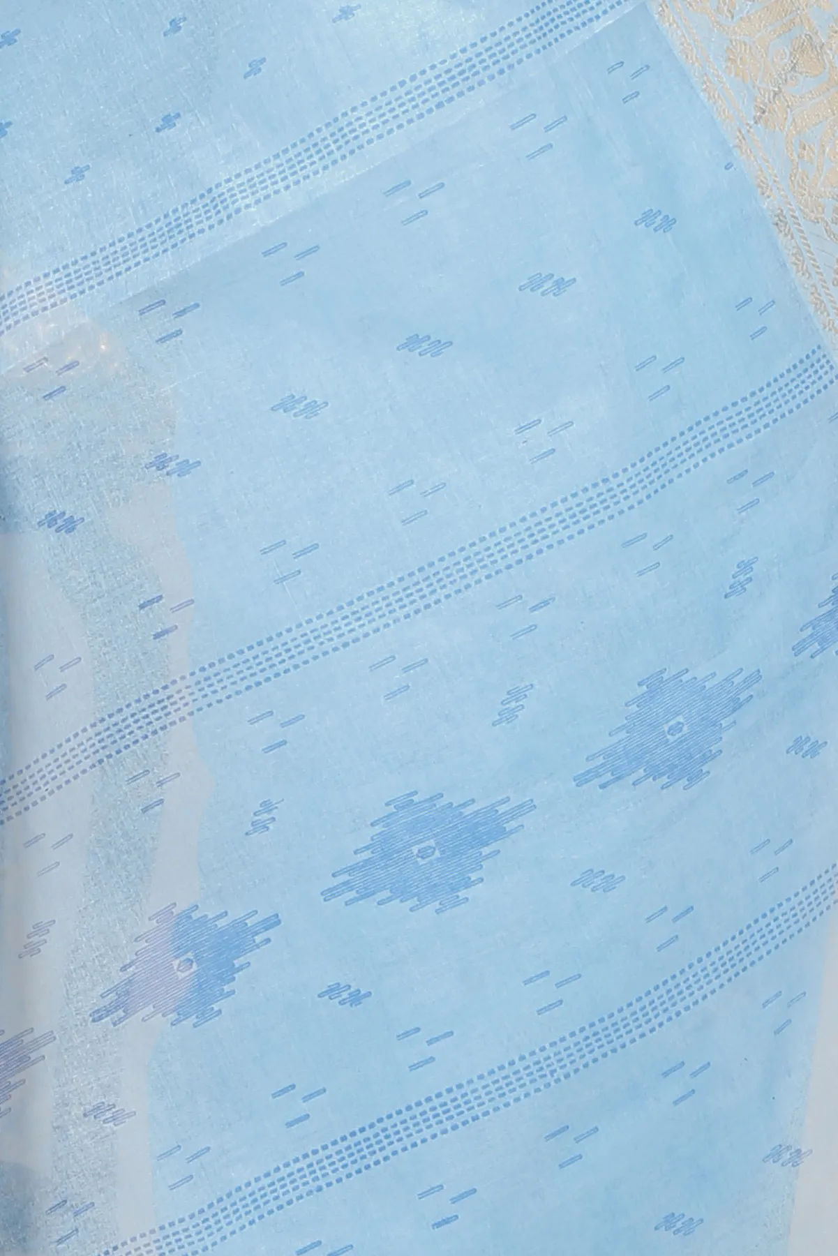 DipDiya Pure Cotton Sky Blue Purvi Essence of Bengal Printed Tant Sarees