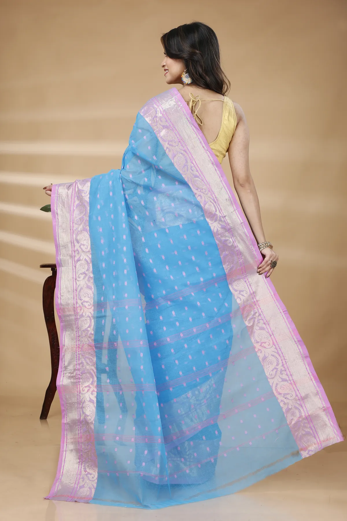 DipDiya Pure Cotton Sky Blue Sachi Bengal’s Tradition Tant Sarees