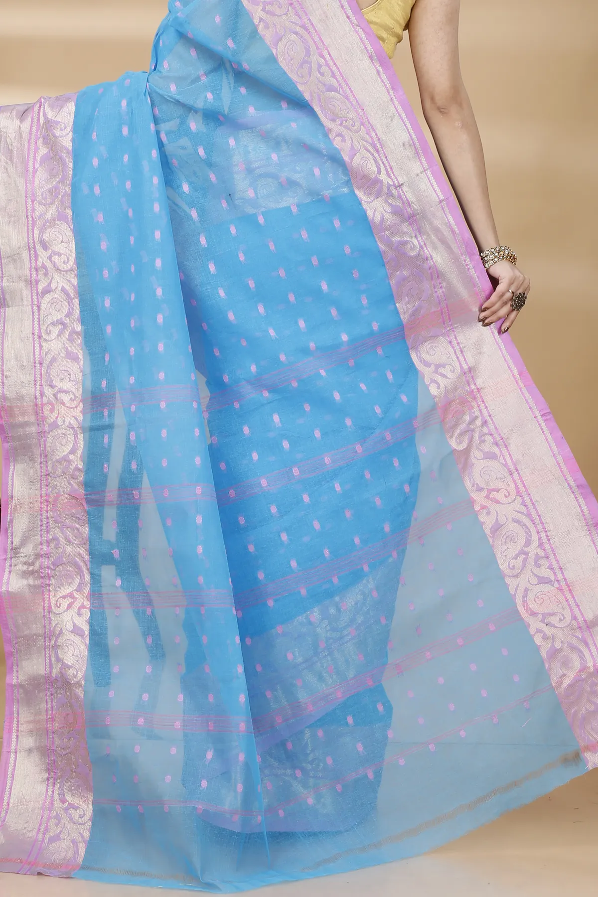 DipDiya Pure Cotton Sky Blue Sachi Bengal’s Tradition Tant Sarees