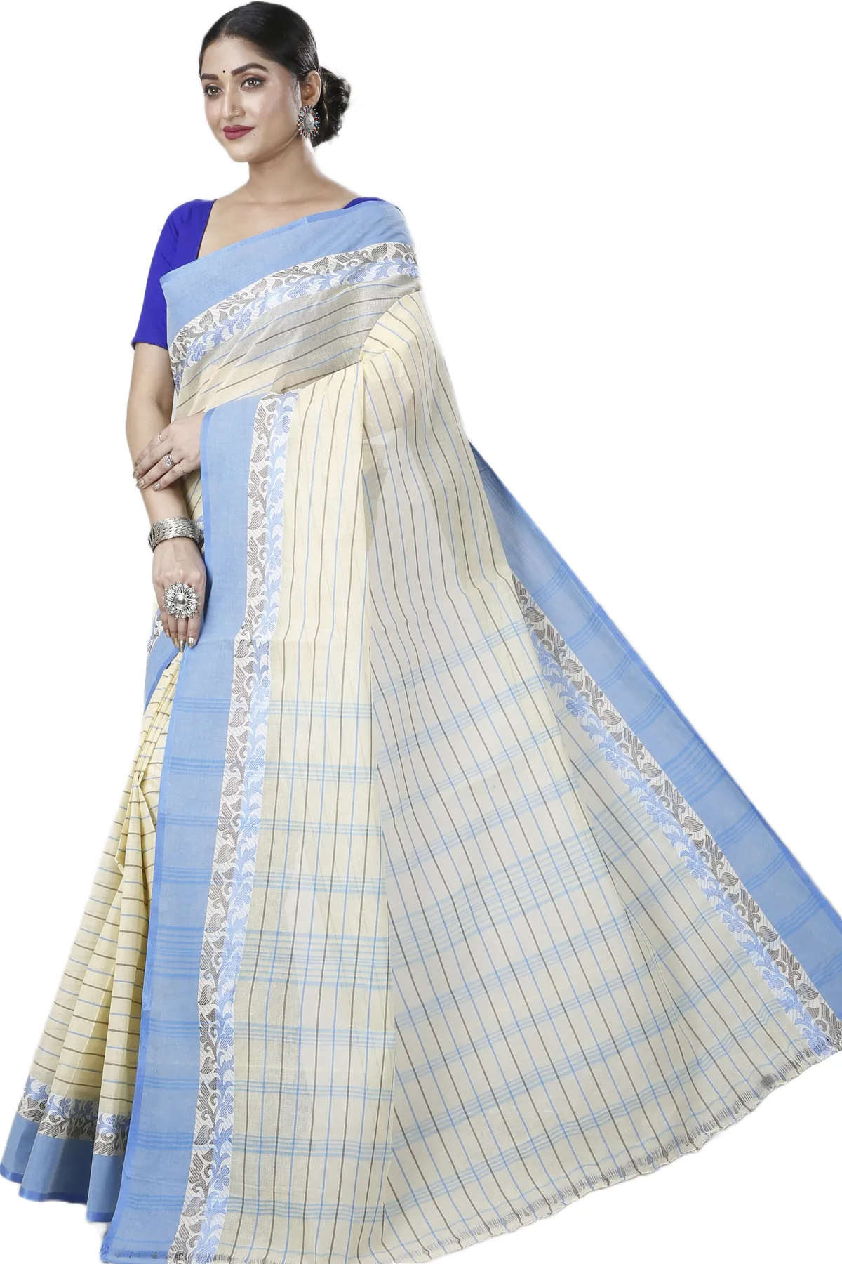 DipDiya Pure Cotton Sky Blue Subha Tradition in Every Thread Tant Sarees