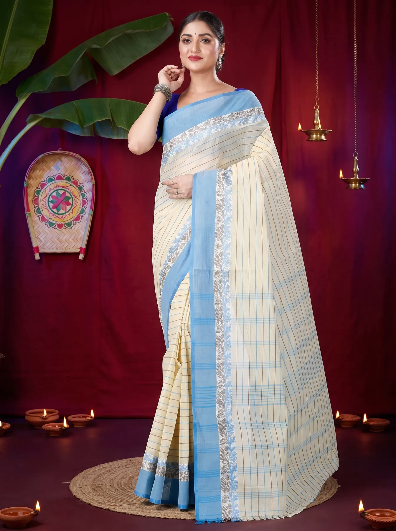 DipDiya Pure Cotton Sky Blue Subha Tradition in Every Thread Tant Sarees