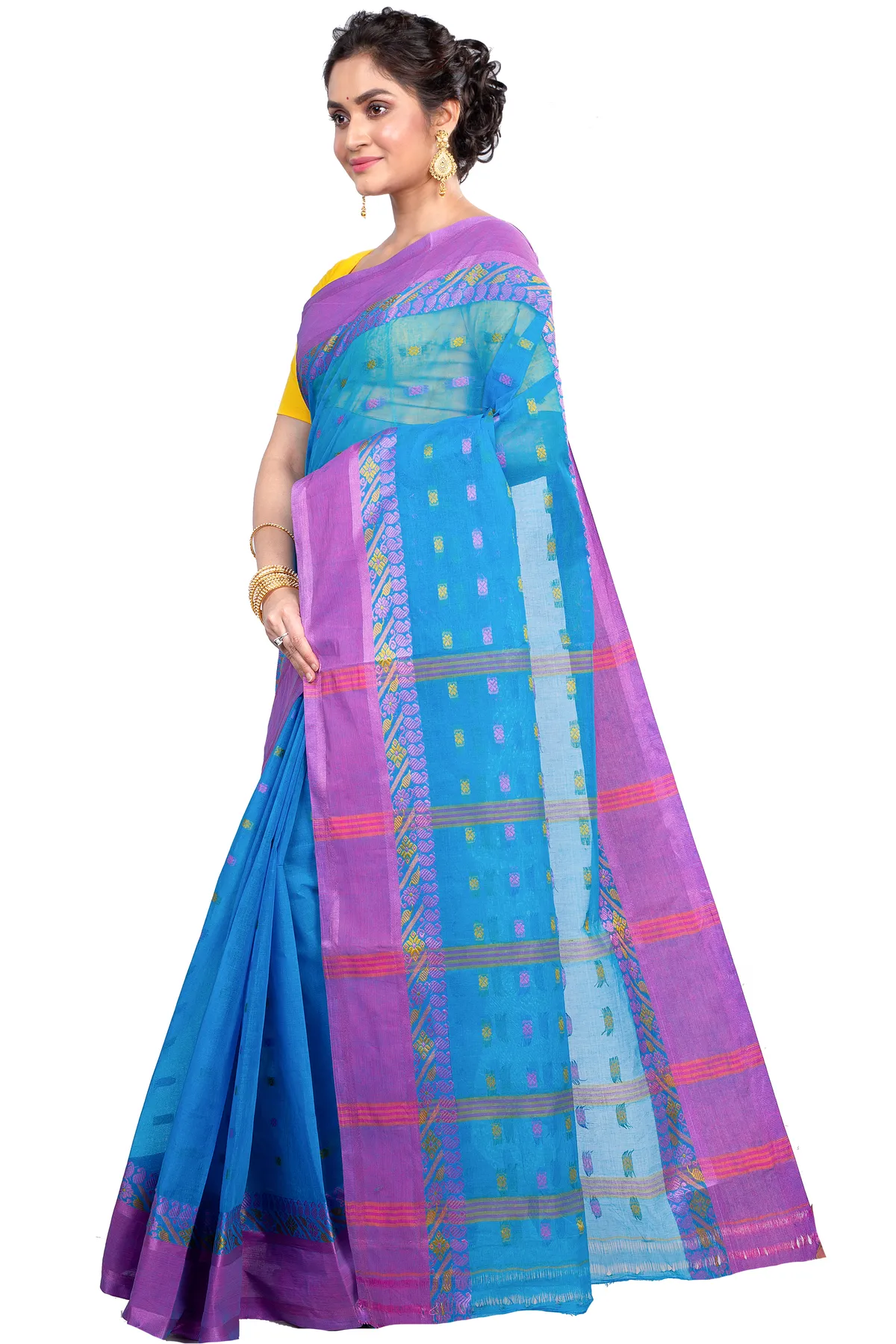 DipDiya Pure Cotton Sky Blue ToraPar Bengal’s Legacy Tant Sarees