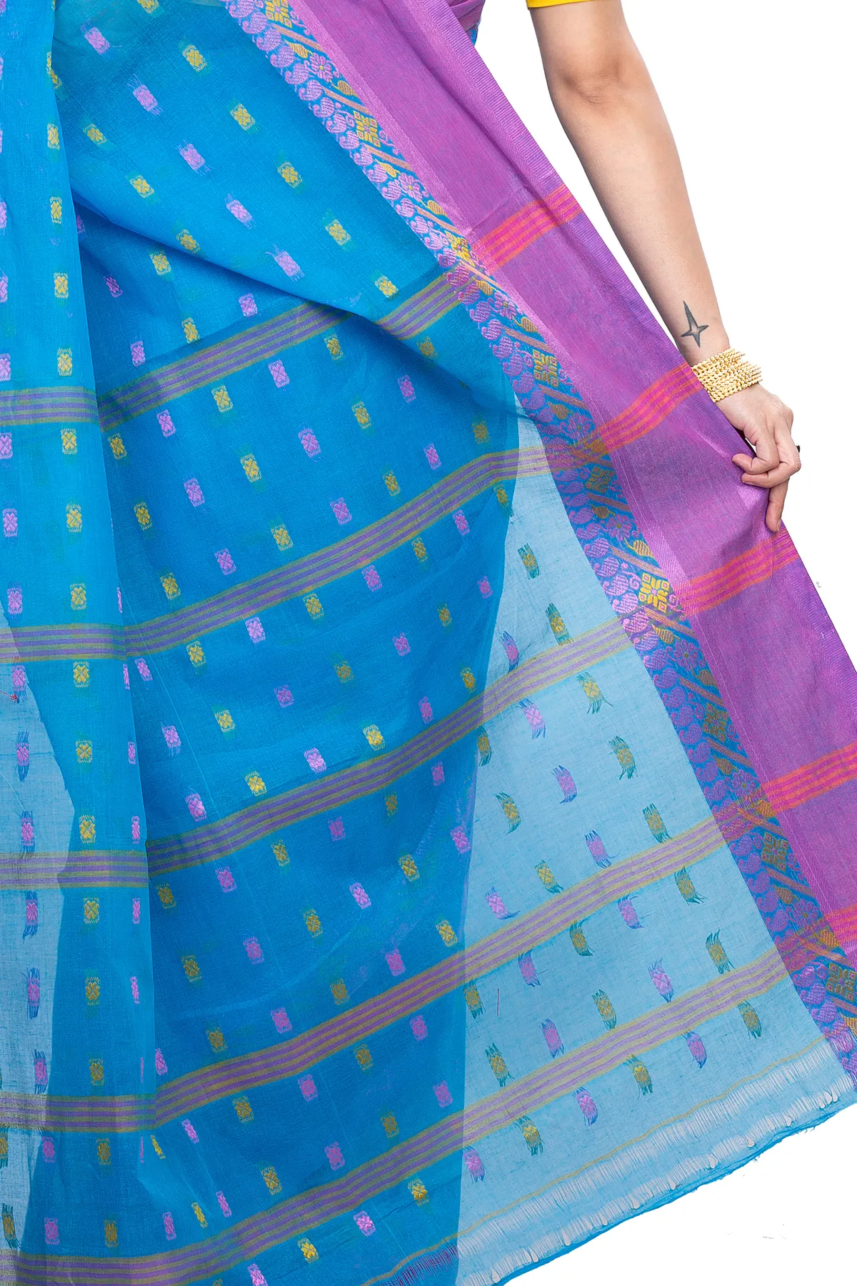 DipDiya Pure Cotton Sky Blue ToraPar Bengal’s Legacy Tant Sarees