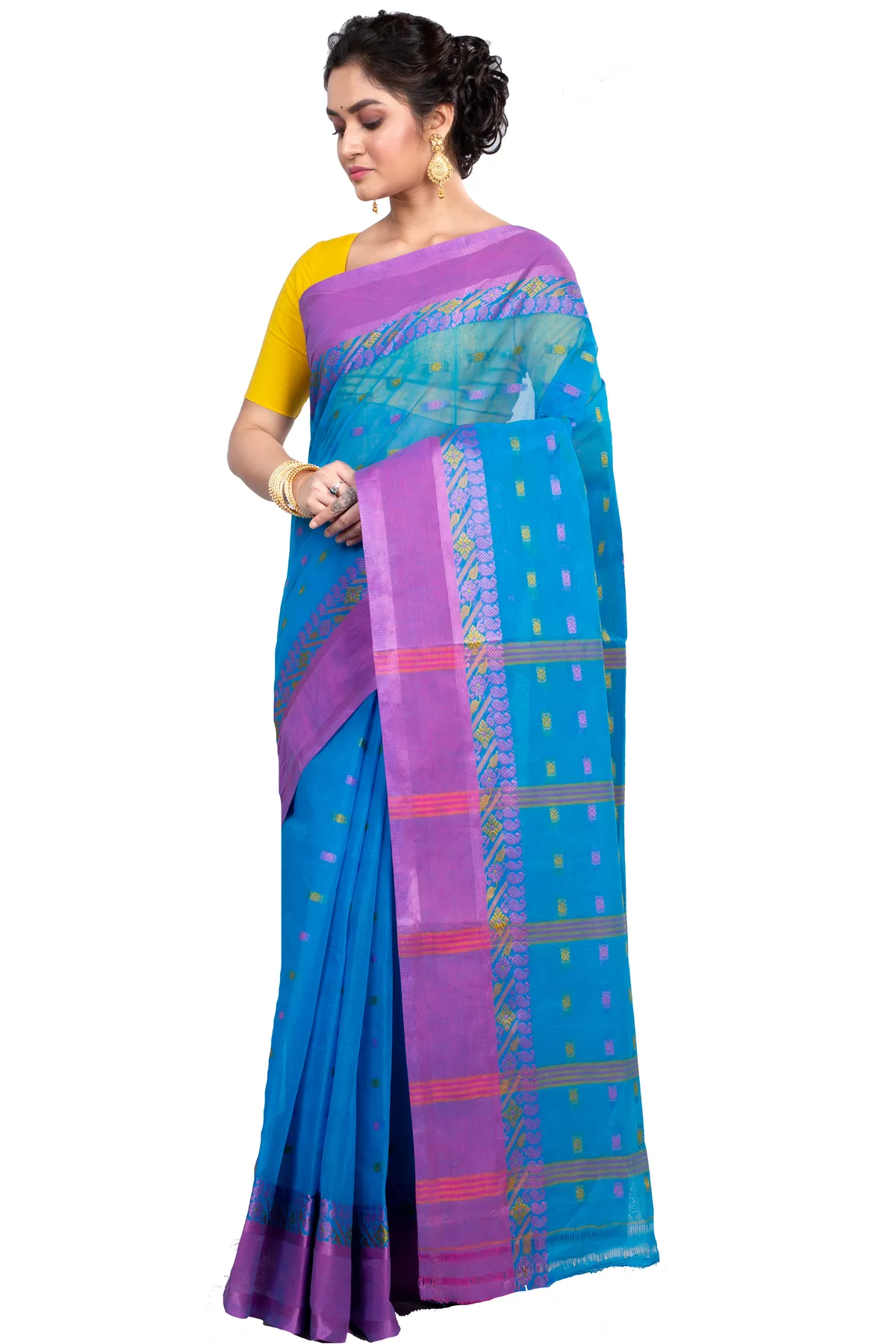 DipDiya Pure Cotton Sky Blue ToraPar Bengal’s Legacy Tant Sarees