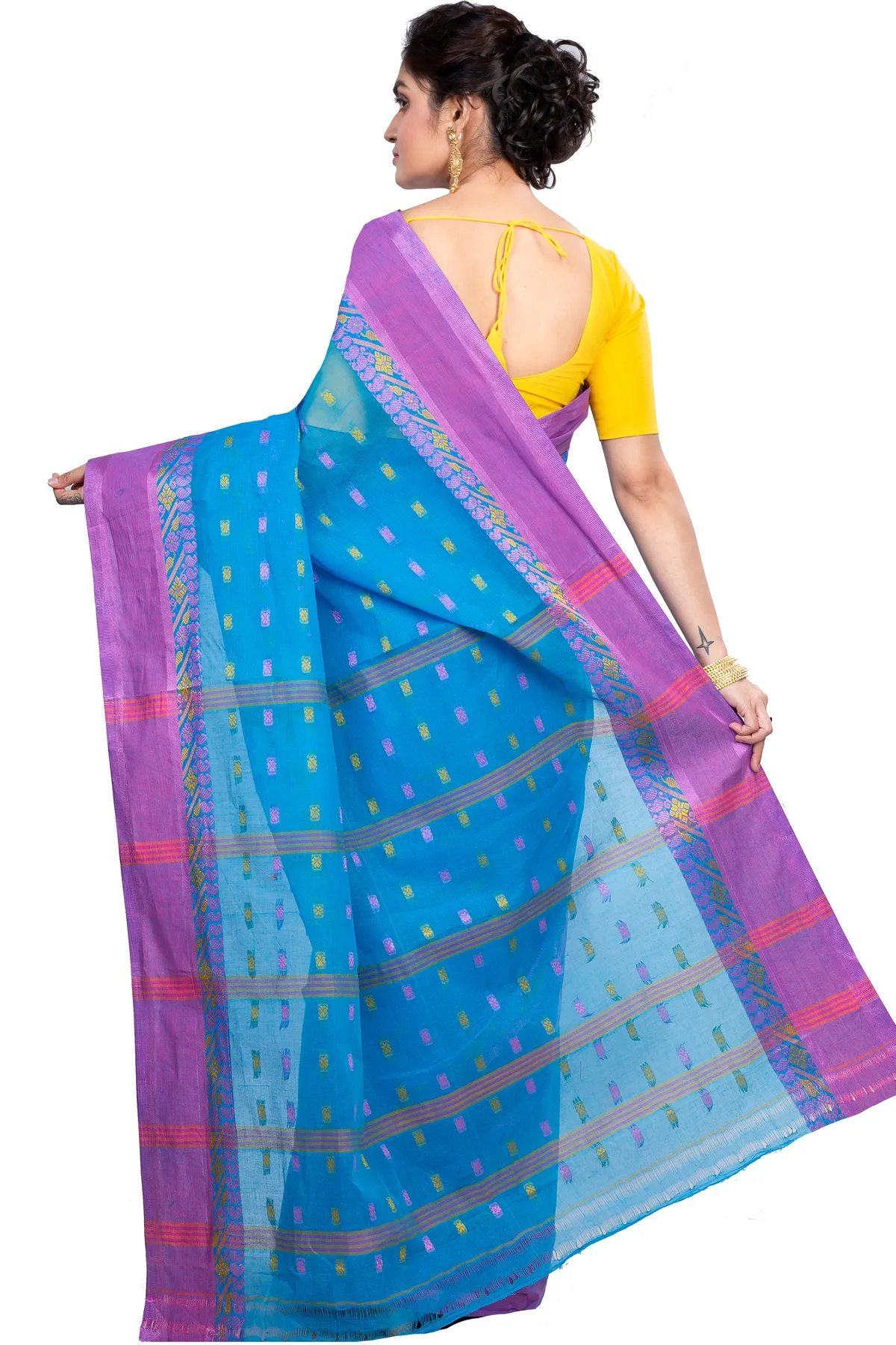 DipDiya Pure Cotton Sky Blue ToraPar Bengal’s Legacy Tant Sarees
