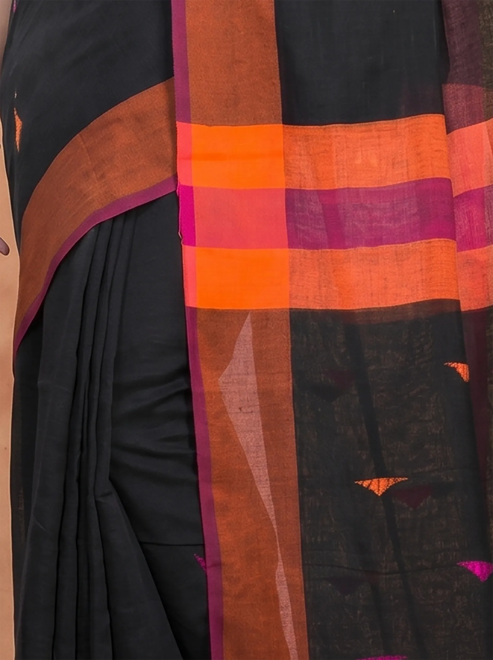 DipDiya Pure Cotton  Traditional Bengali Black Artisan Crafted Clasic Than Handloom Saree