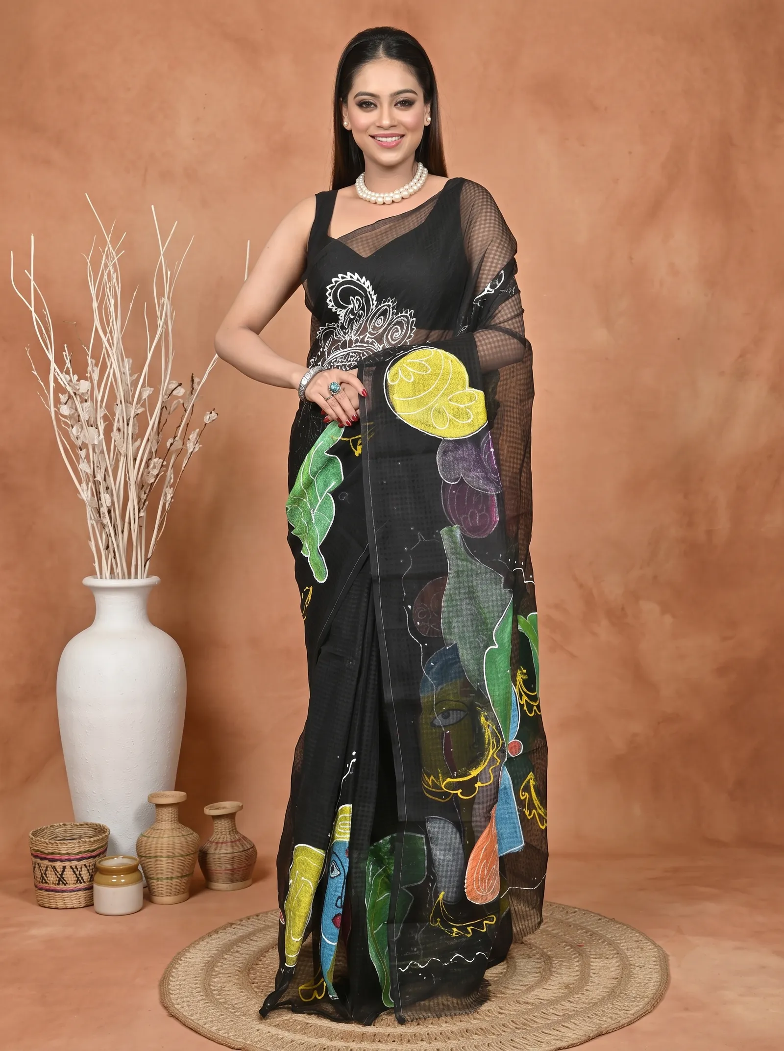 DipDiya Pure Cotton  Traditional Bengali Black Artisan Crafted Kotafab Kota Fabric Saree