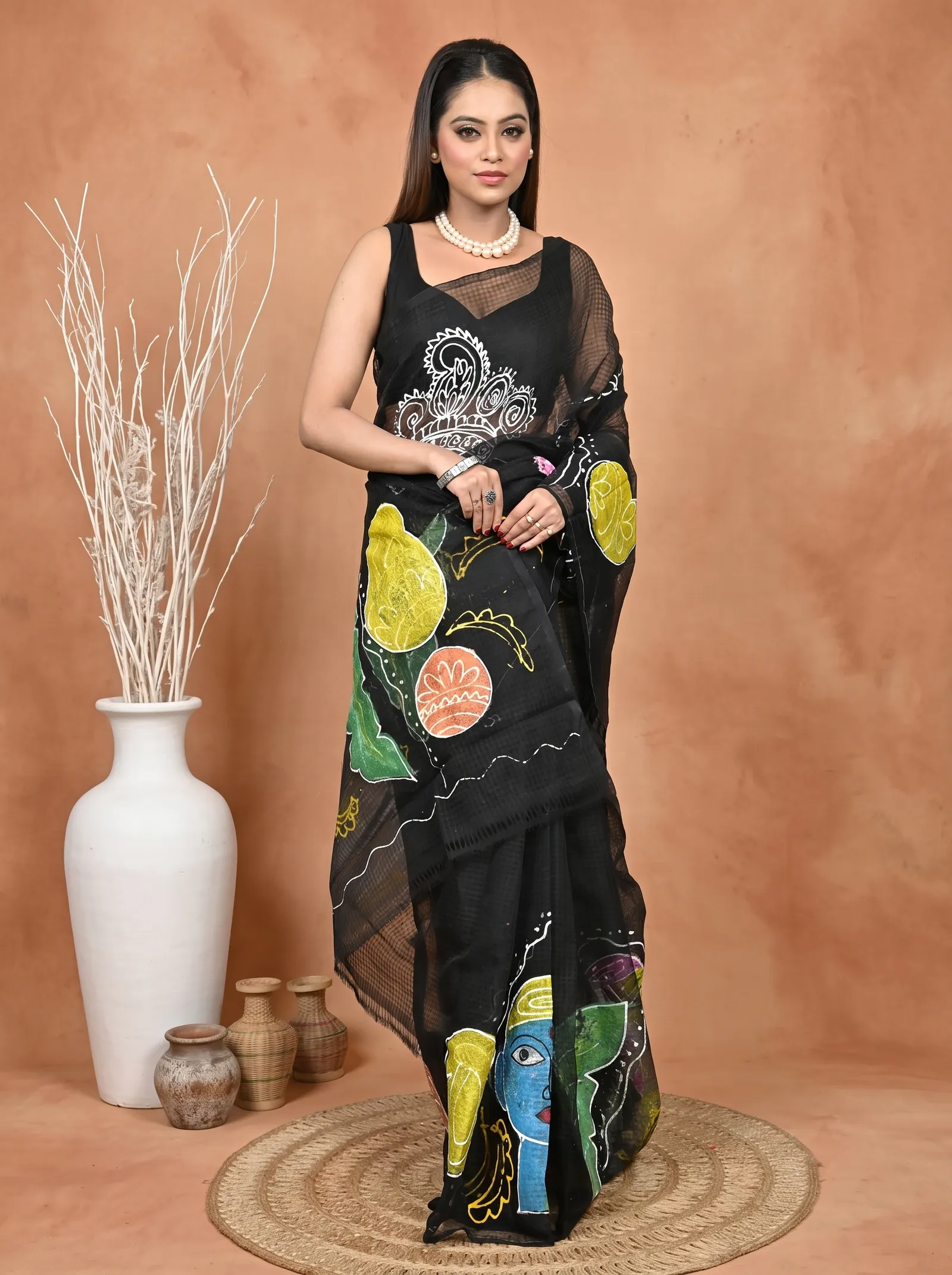 DipDiya Pure Cotton  Traditional Bengali Black Artisan Crafted Kotafab Kota Fabric Saree