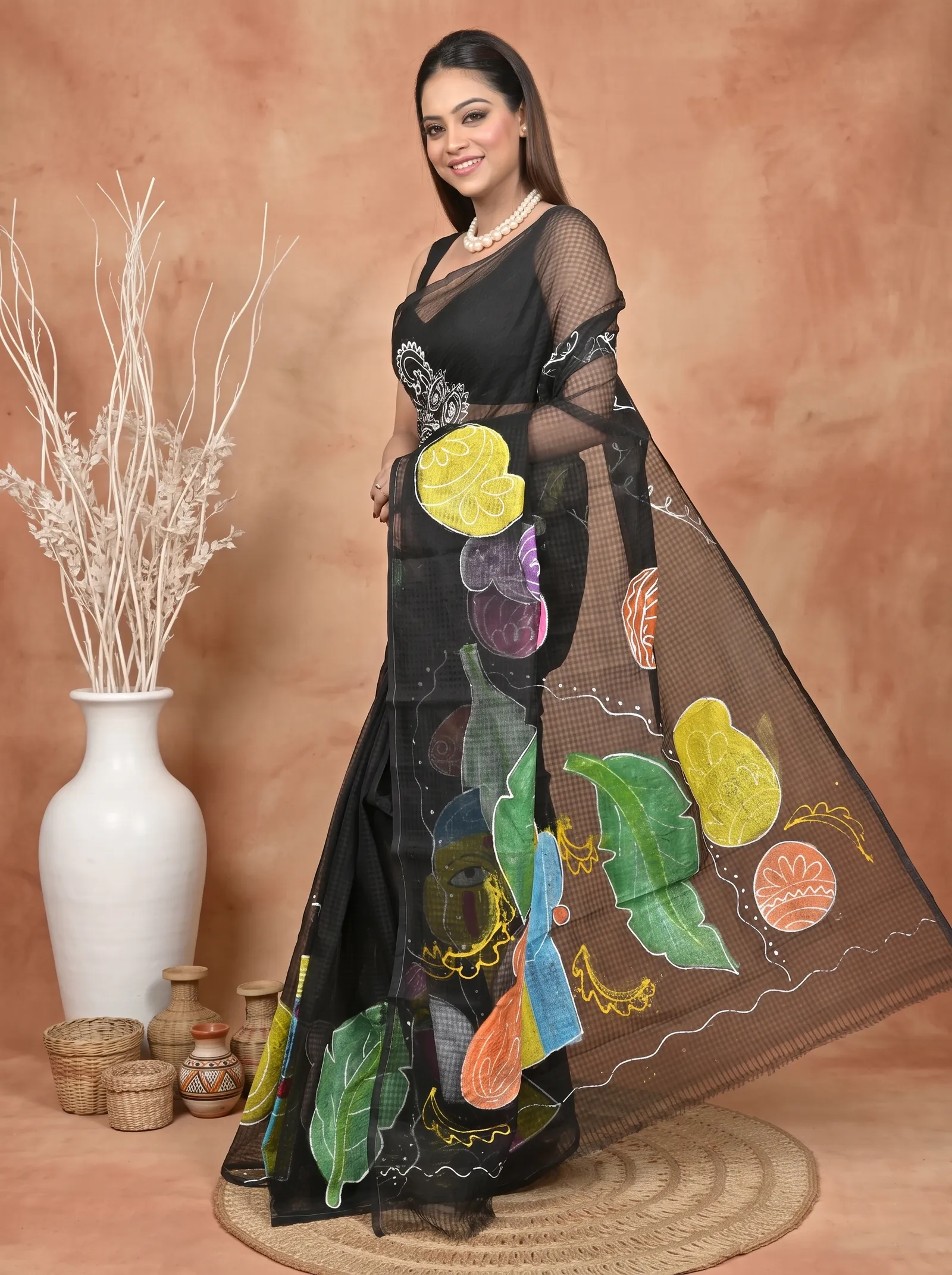 DipDiya Pure Cotton  Traditional Bengali Black Artisan Crafted Kotafab Kota Fabric Saree