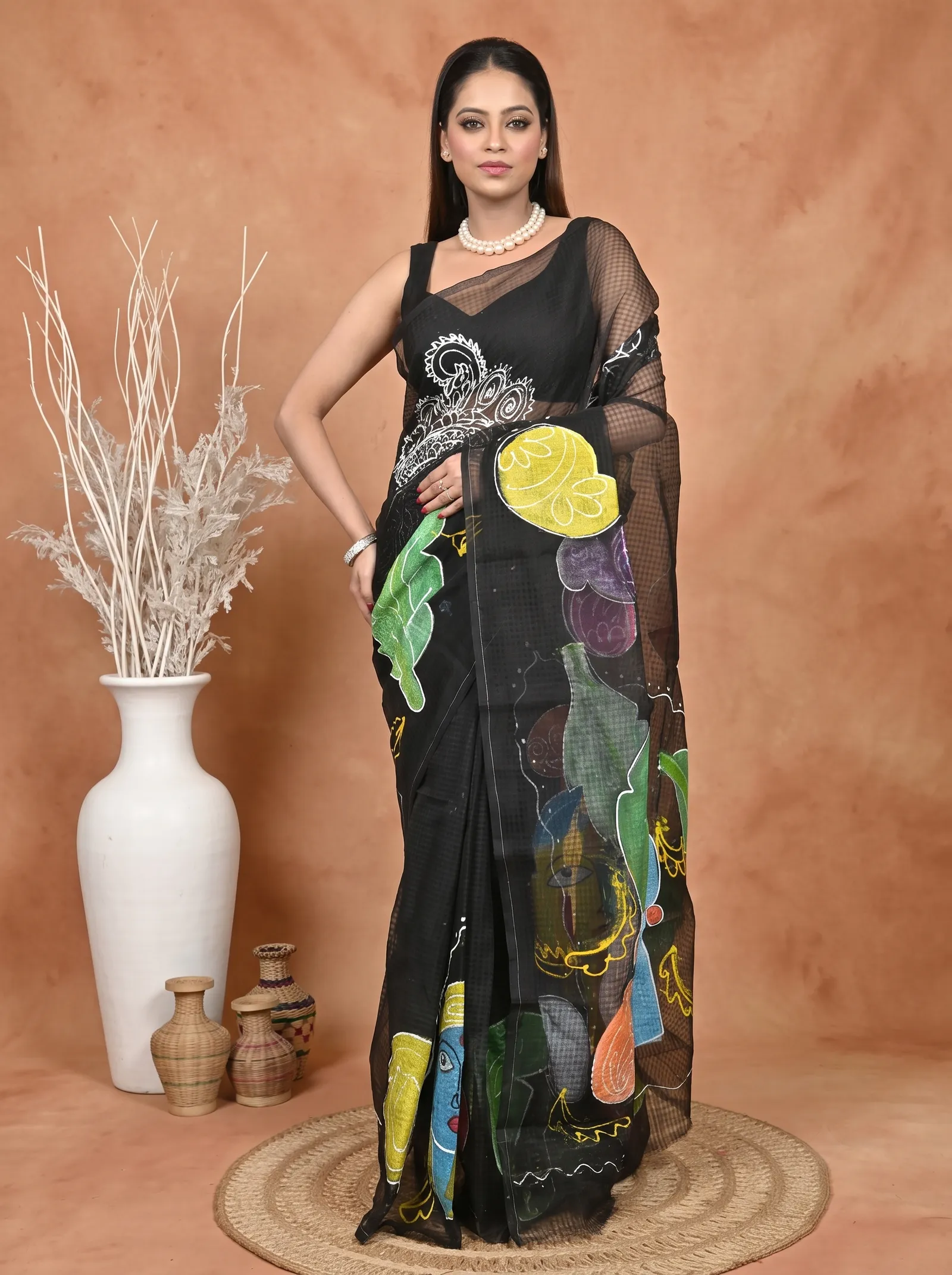 DipDiya Pure Cotton  Traditional Bengali Black Artisan Crafted Kotafab Kota Fabric Saree