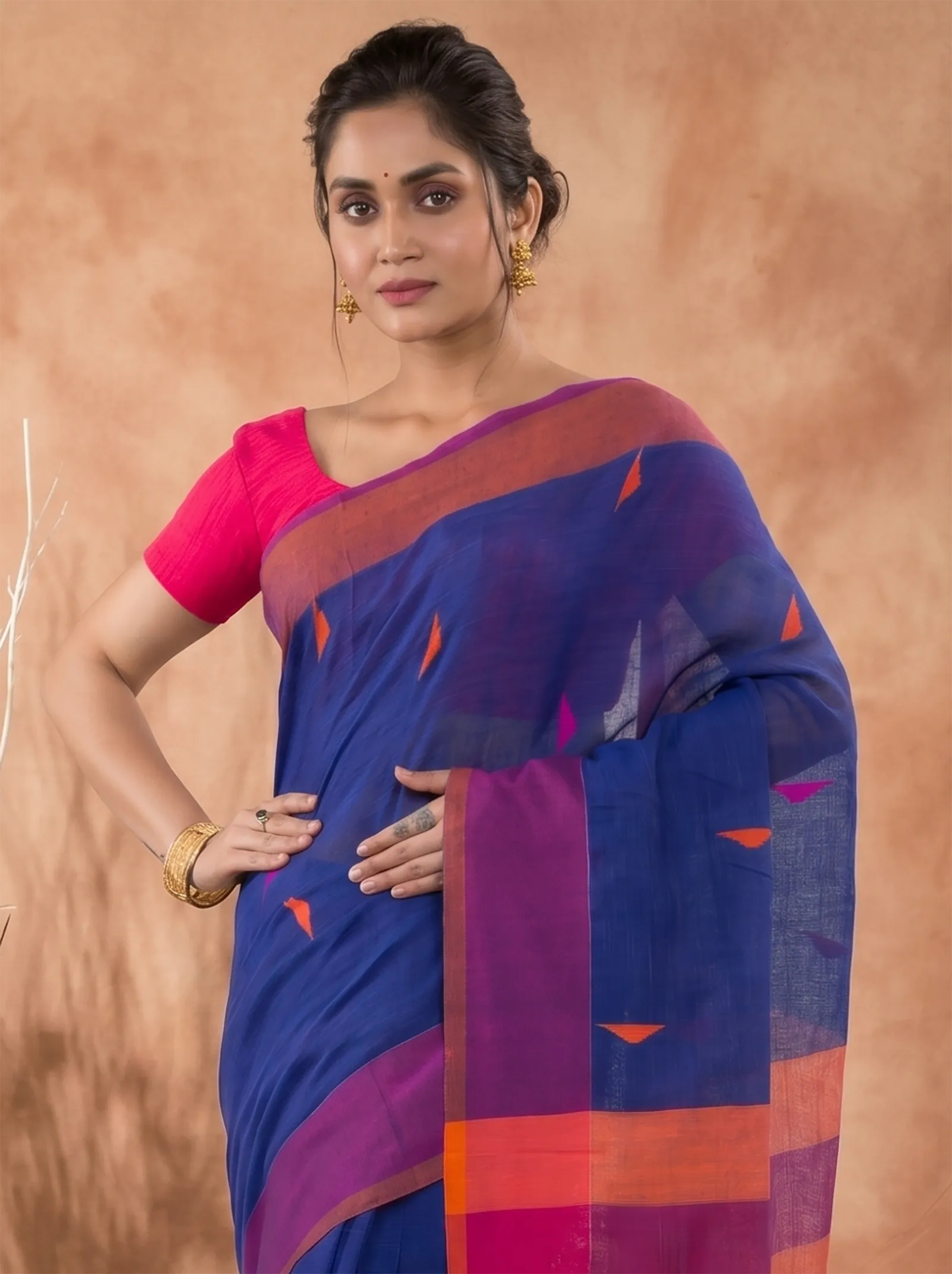 DipDiya Pure Cotton  Traditional Bengali Blue Artisan Crafted Clasic Than Handloom Saree