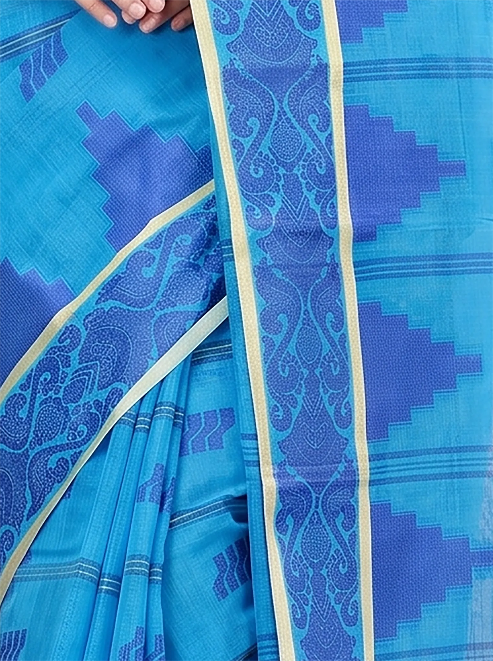 DipDiya Pure Cotton  Traditional Bengali Blue Artisan Crafted Kamala Desiging Tant Saree