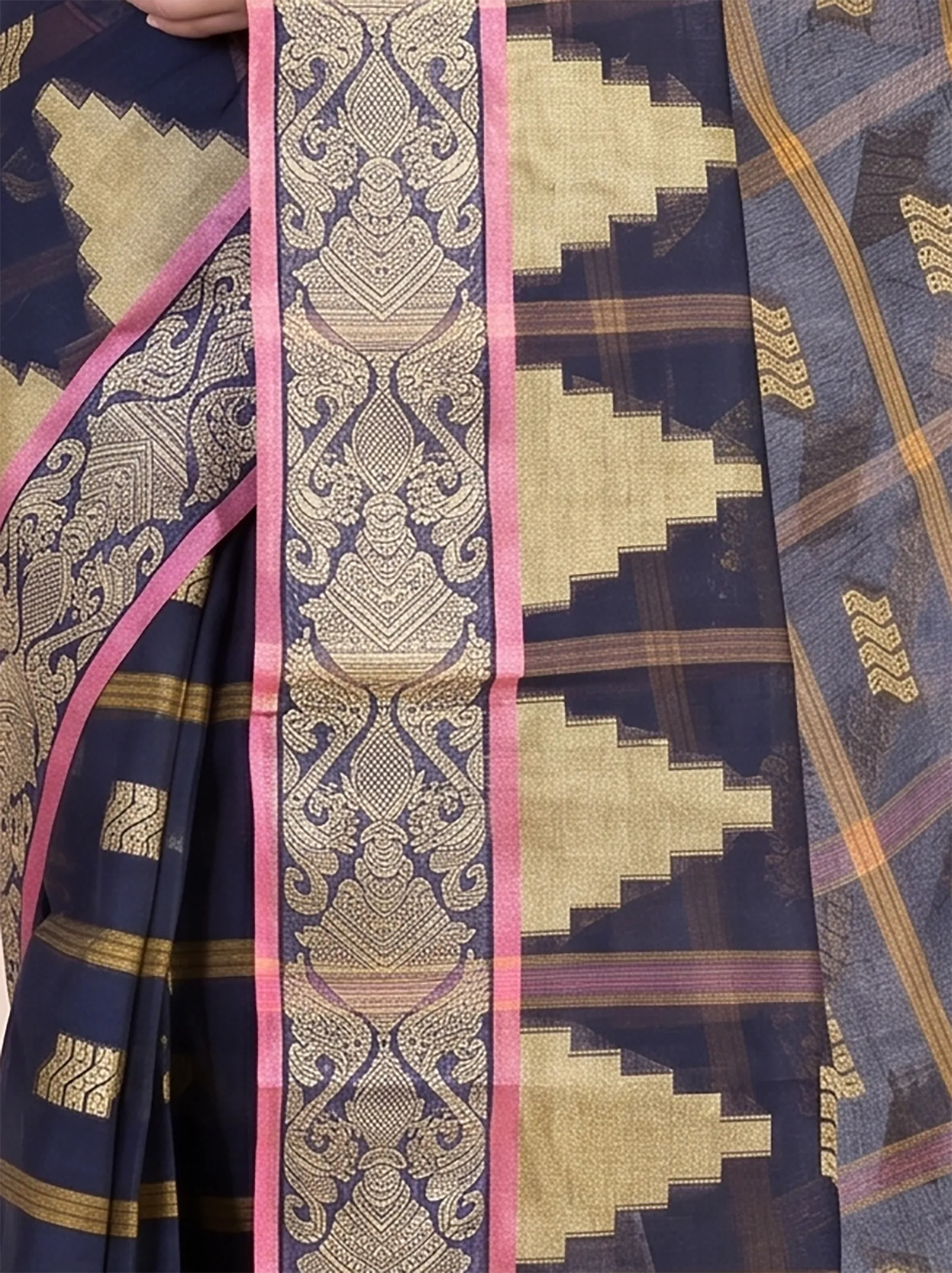 DipDiya Pure Cotton  Traditional Bengali Blue Artisan Crafted Kamala Tant Saree