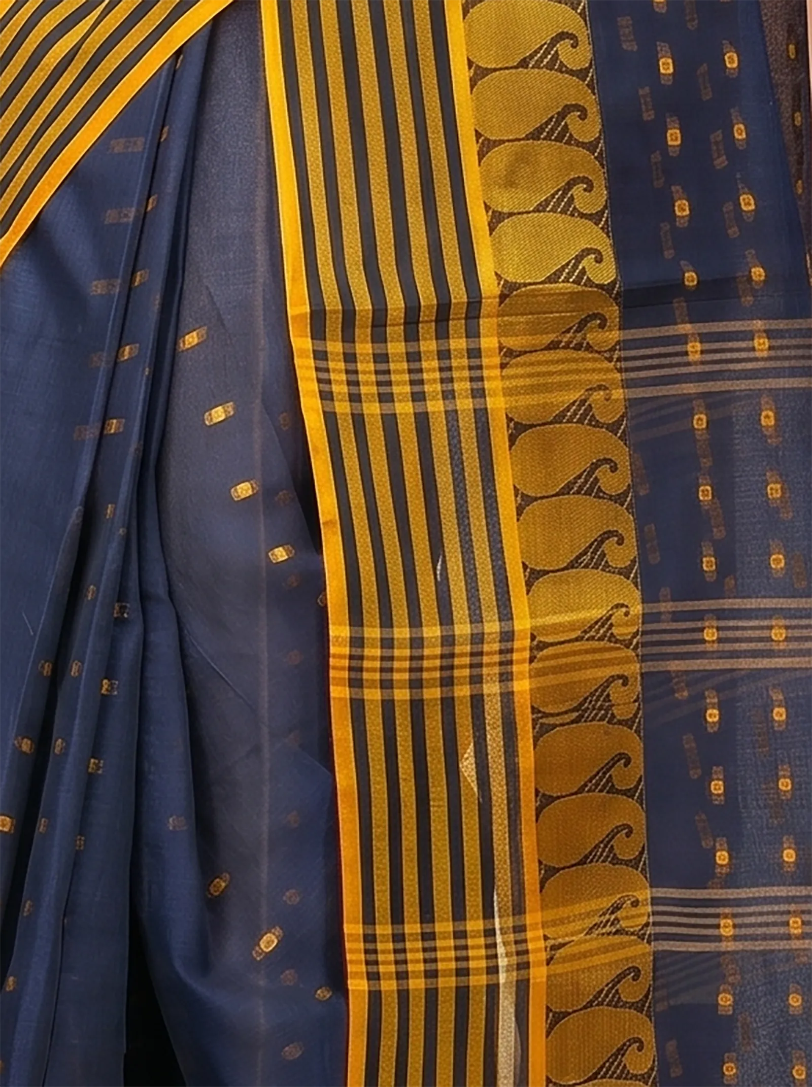 DipDiya Pure Cotton  Traditional Bengali Blue Artisan Crafted Moti Buti Tant Saree