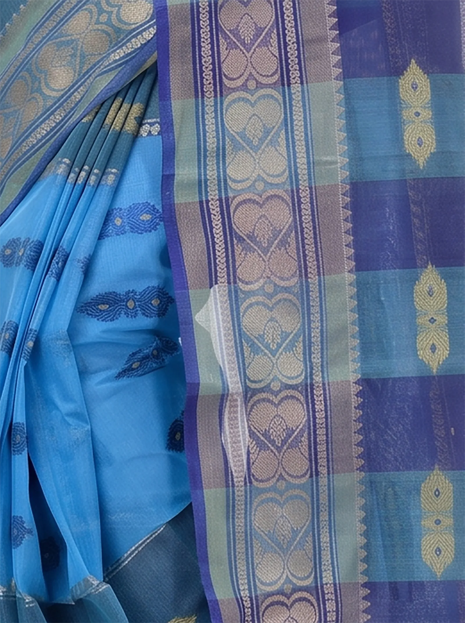 DipDiya Pure Cotton  Traditional Bengali Blue Artisan Crafted Raj Nandi Tant Saree