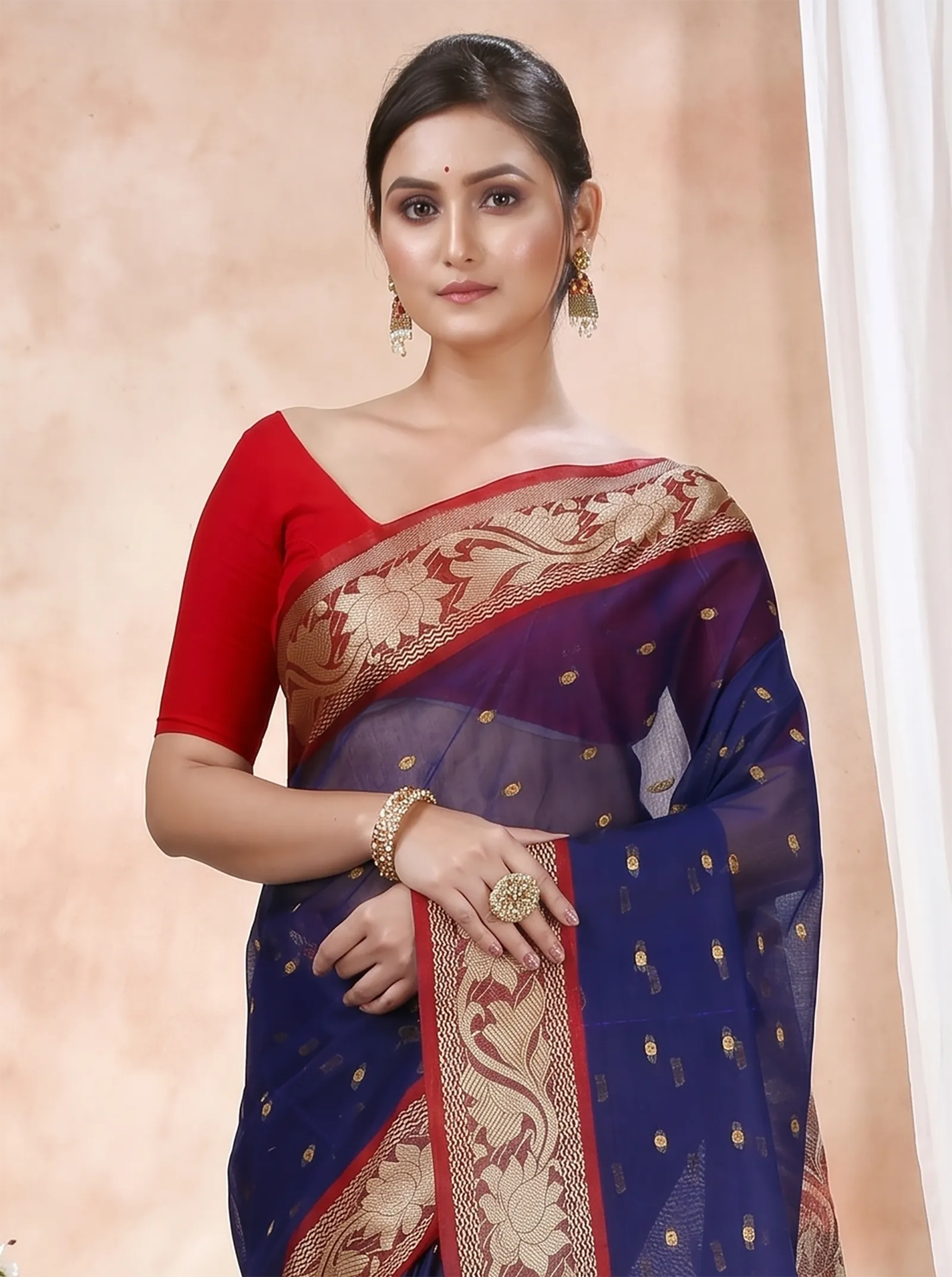 DipDiya Pure Cotton  Traditional Bengali Blue Artisan Crafted Unnati Tant Saree
