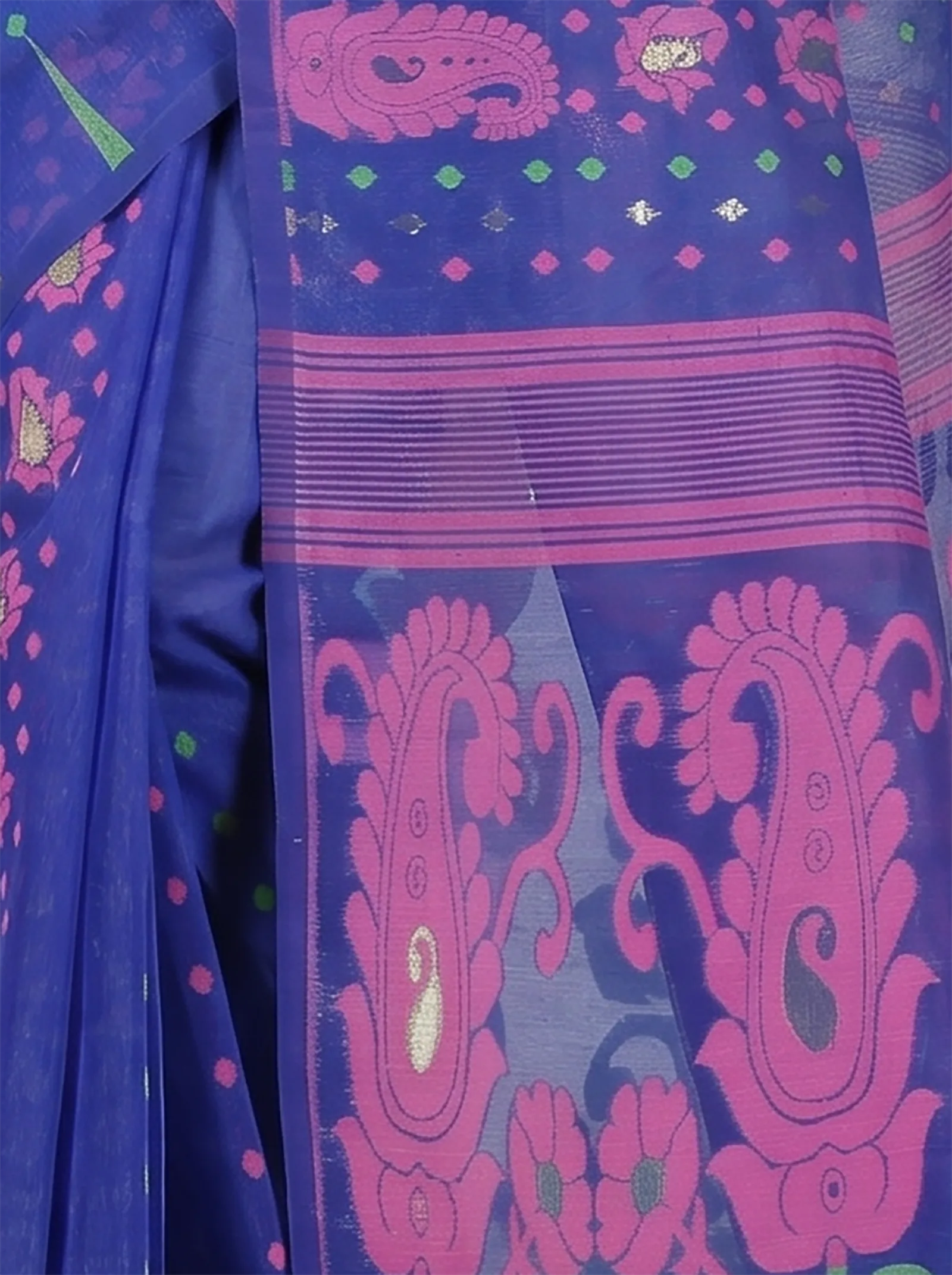DipDiya Pure Cotton  Traditional Bengali Blue Artisan Crafted Vani Jamdani Saree