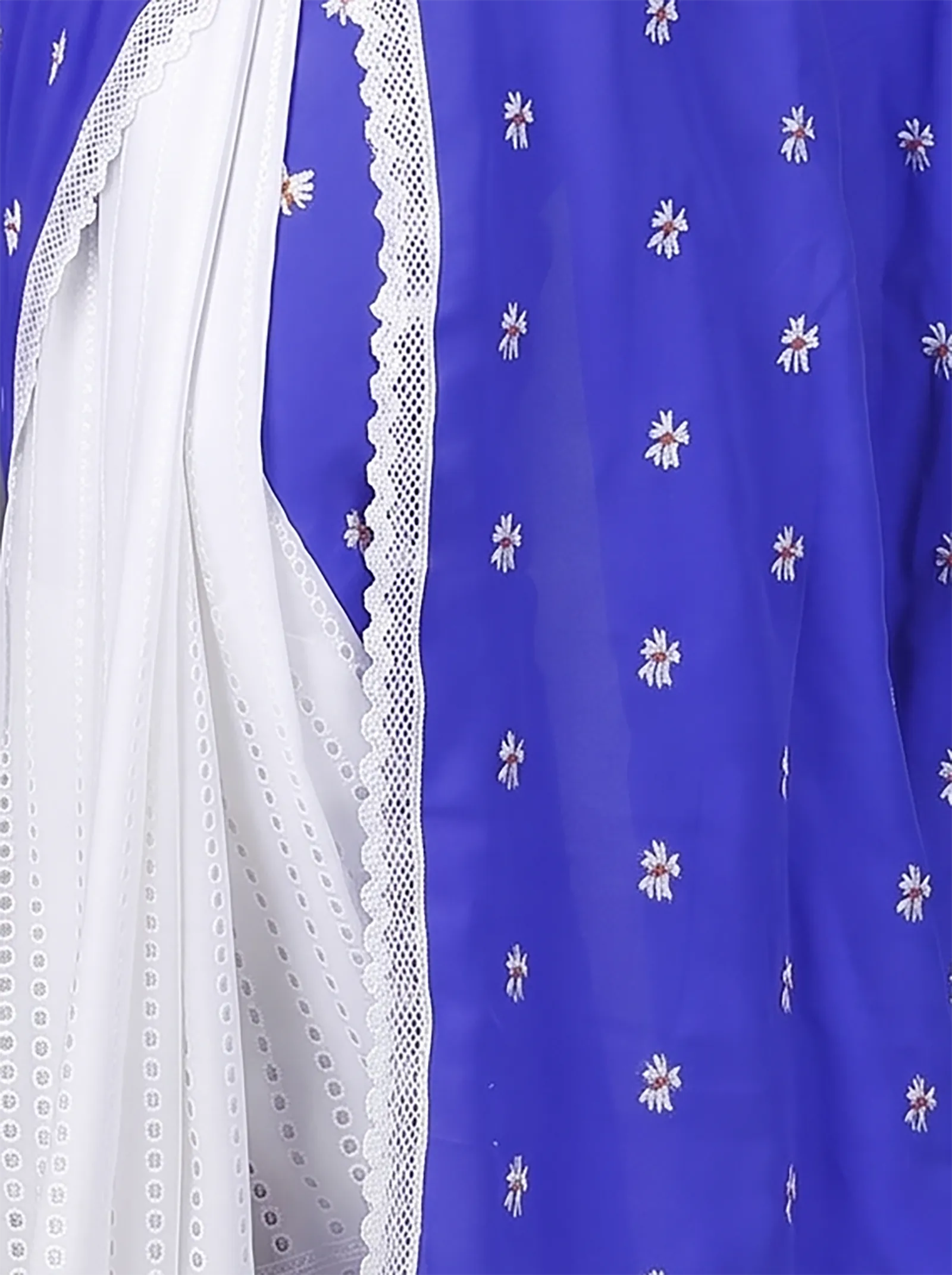 DipDiya Pure Cotton  Traditional Bengali Blue White Artisan Crafted LalPori Handloom Saree
