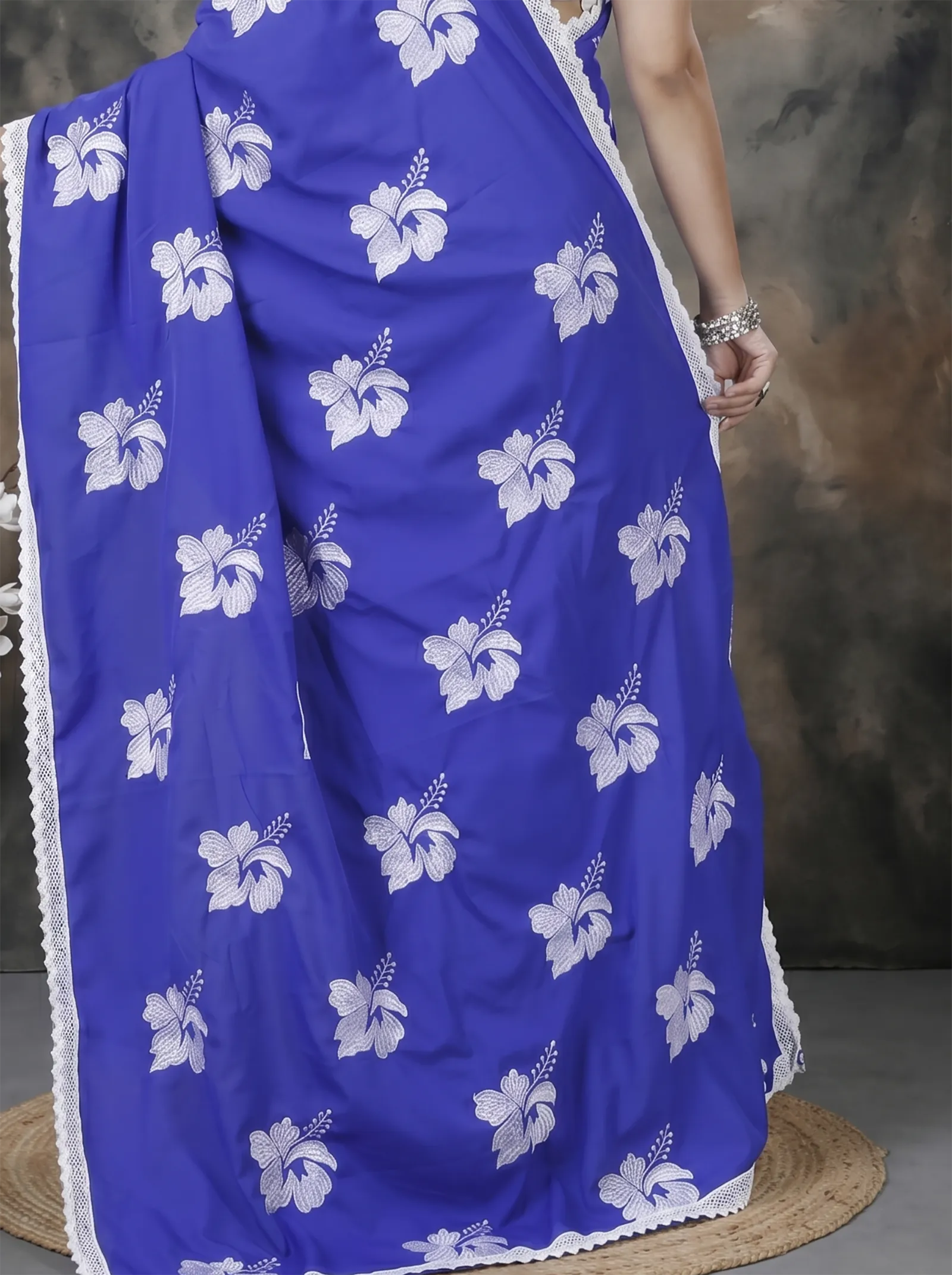 DipDiya Pure Cotton  Traditional Bengali Blue White Artisan Crafted Teru Handloom Saree