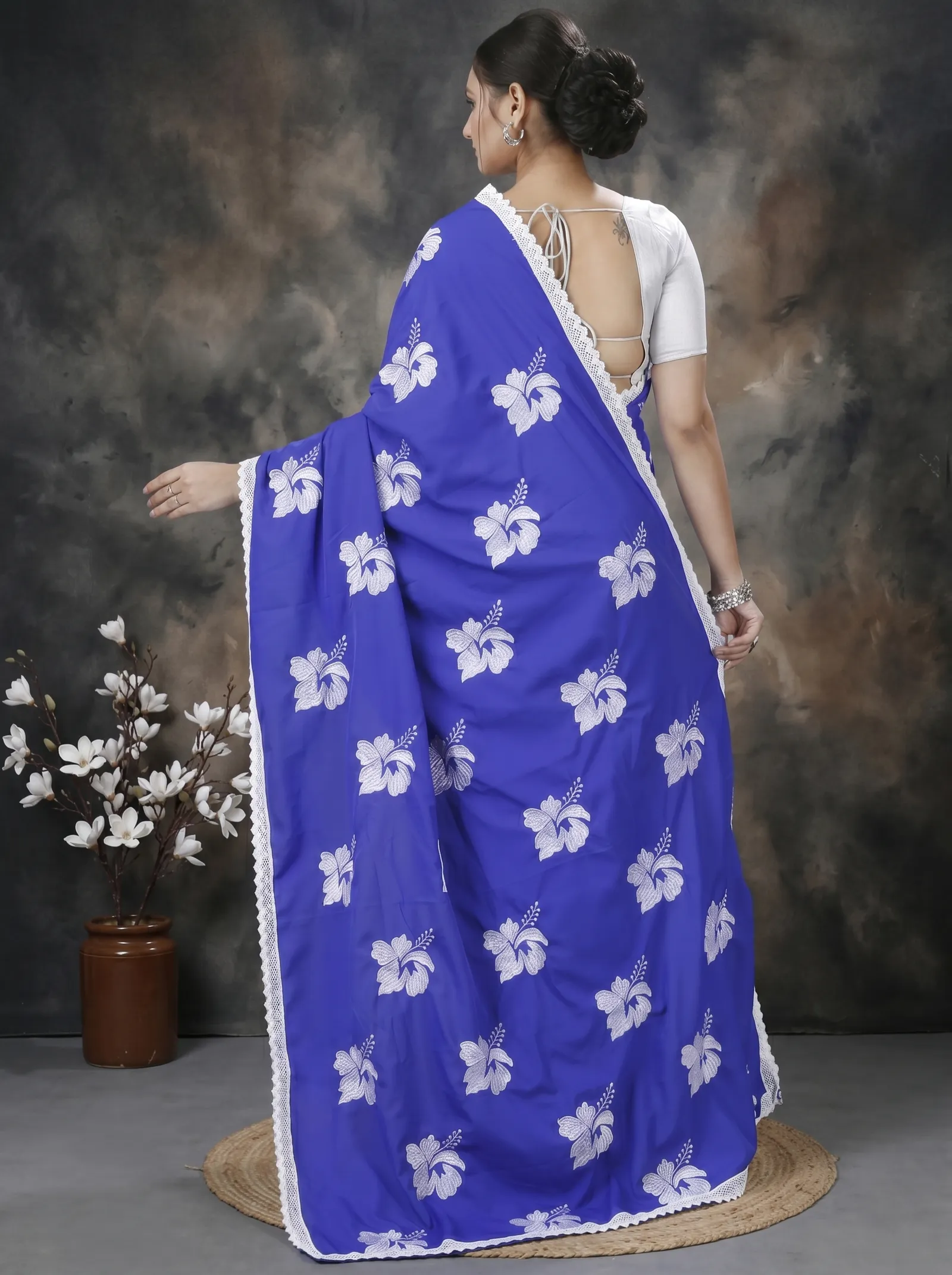 DipDiya Pure Cotton  Traditional Bengali Blue White Artisan Crafted Teru Handloom Saree