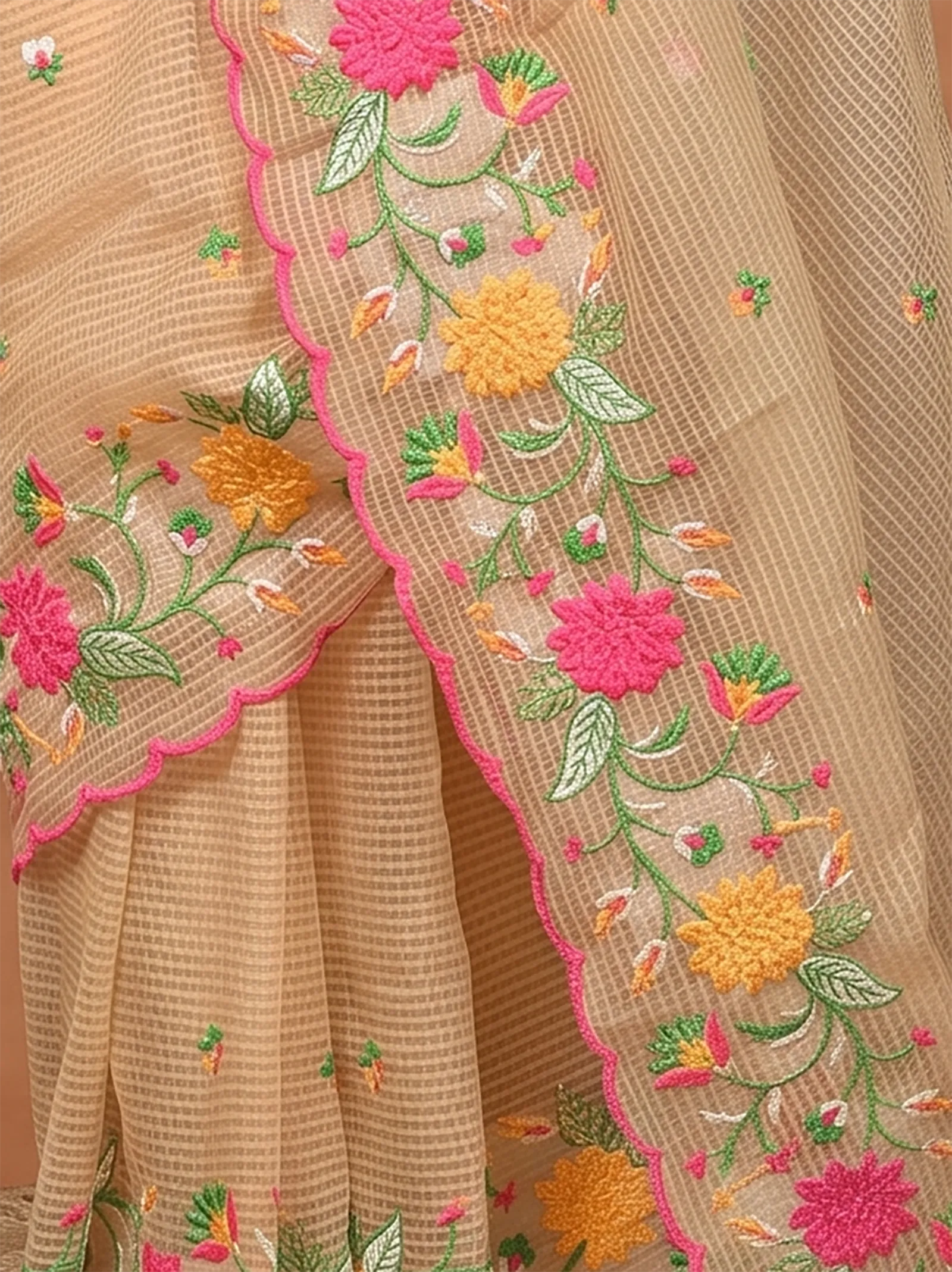 DipDiya Pure Cotton  Traditional Bengali Brown Artisan Crafted Kotambo Kota Embroidery Saree