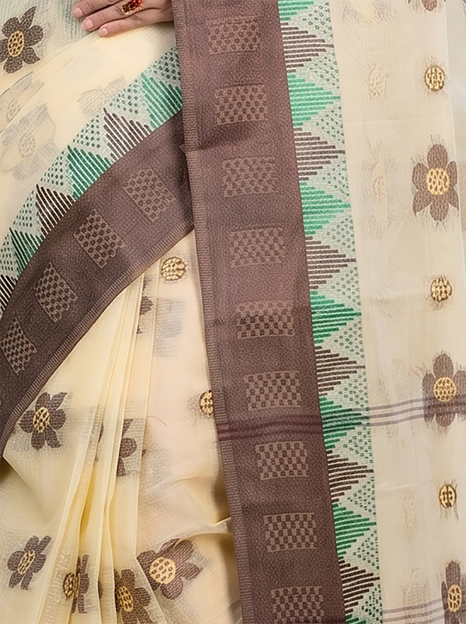 DipDiya Pure Cotton  Traditional Bengali Brown Artisan Crafted Palasful Tant Saree
