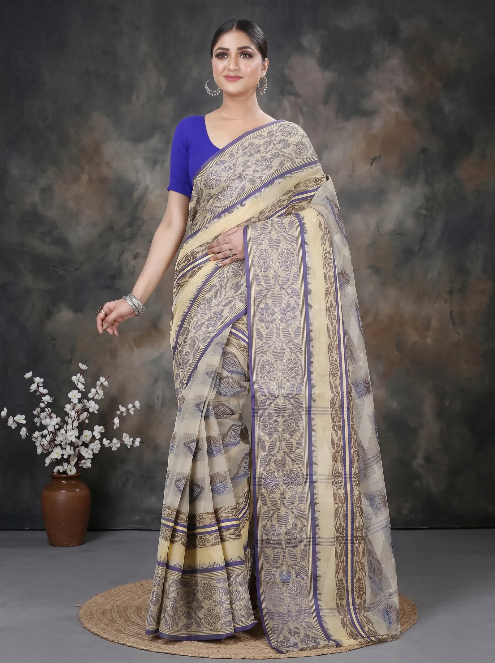 DipDiya Pure Cotton  Traditional Bengali Brown Artisan Crafted Sadasob Tant Saree