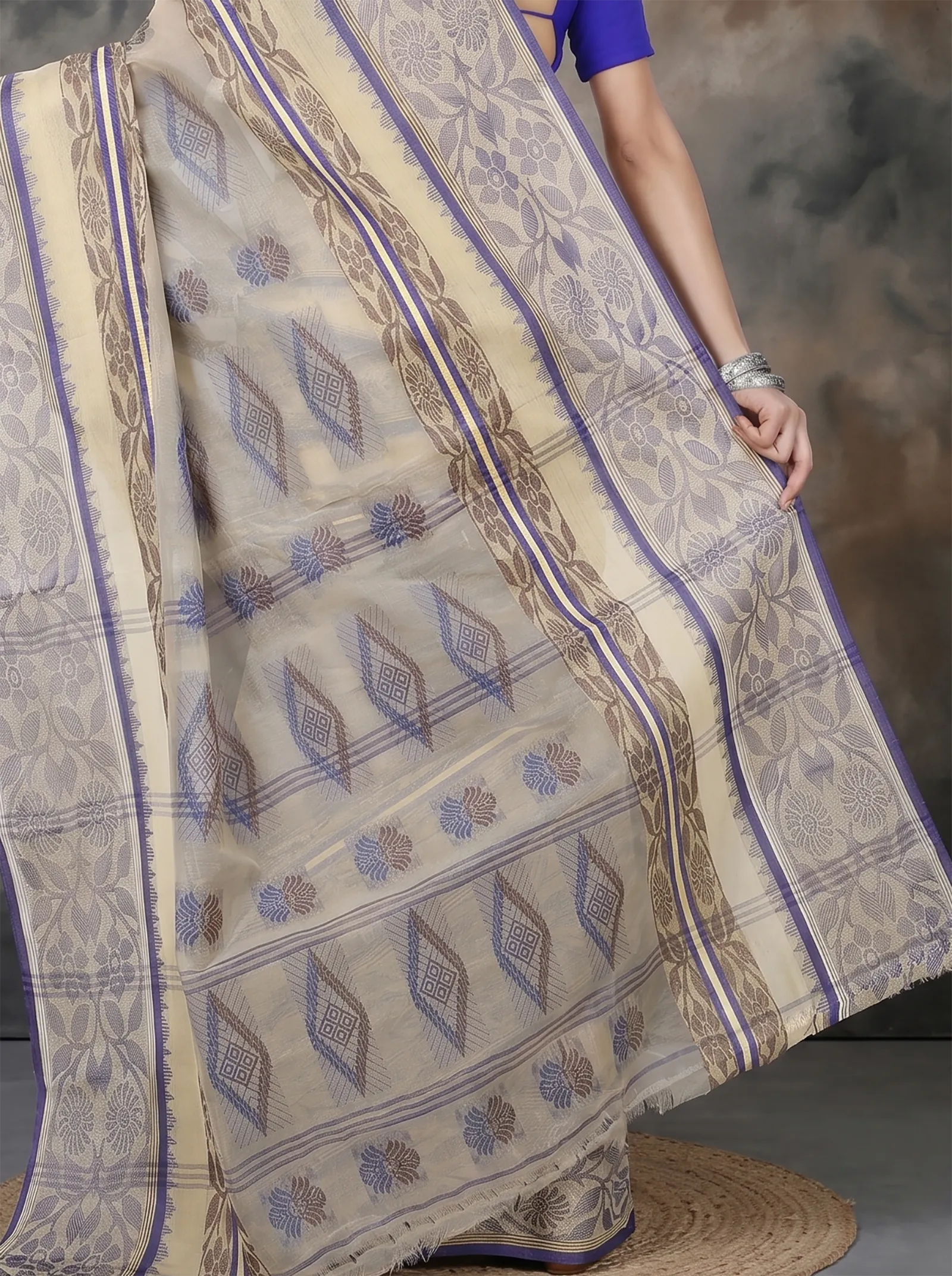 DipDiya Pure Cotton  Traditional Bengali Brown Artisan Crafted Sadasob Tant Saree