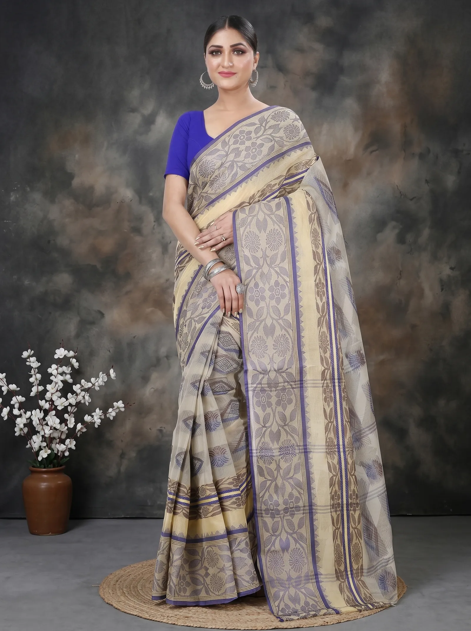 DipDiya Pure Cotton  Traditional Bengali Brown Artisan Crafted Sadasob Tant Saree
